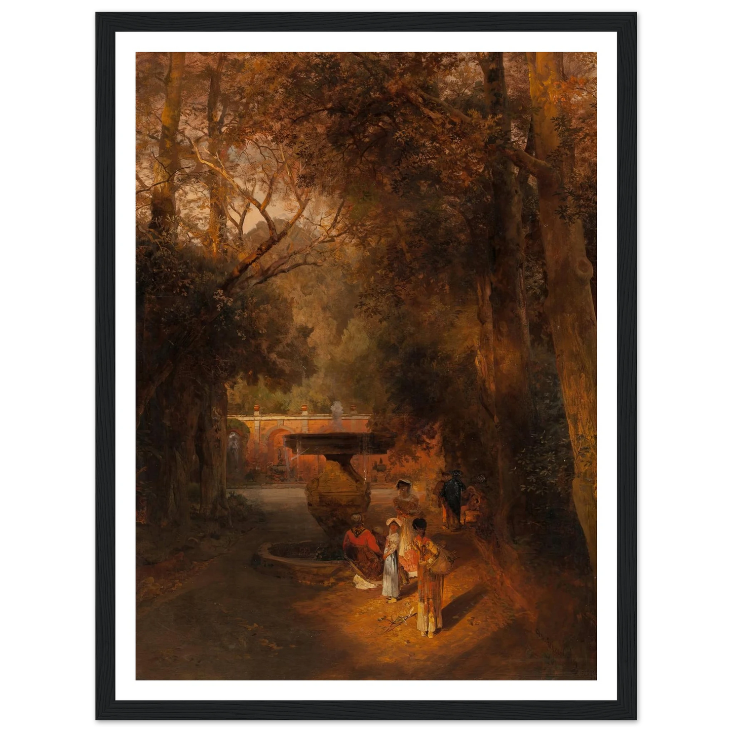 Gardens and fountain of the Villa Torlonia, Frascati, Rome (1881) Art Print | Oswald Achenbach - Framed Poster - 30x40 cm / 12x16″ - Black frame
