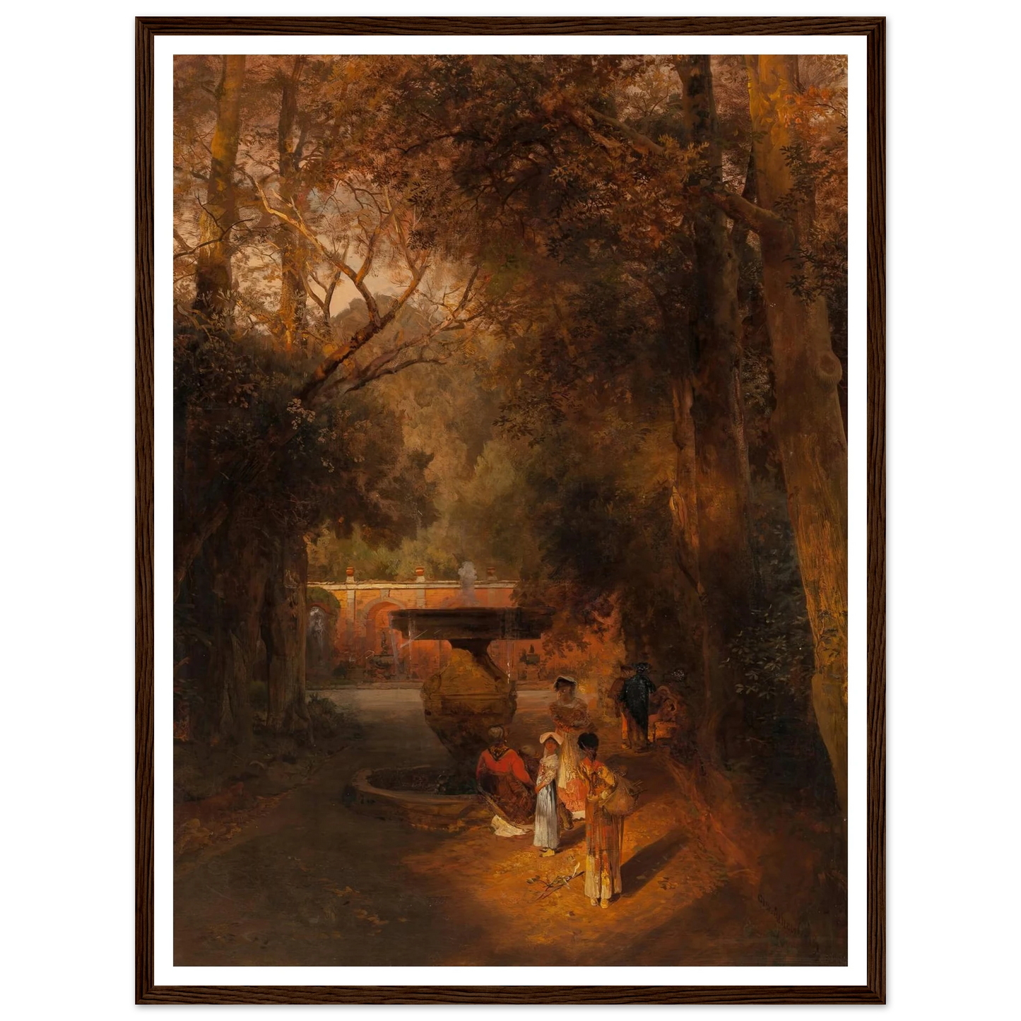 Gardens and fountain of the Villa Torlonia, Frascati, Rome (1881) Art Print | Oswald Achenbach - Framed Poster - 30x40 cm / 12x16″ - Black frame
