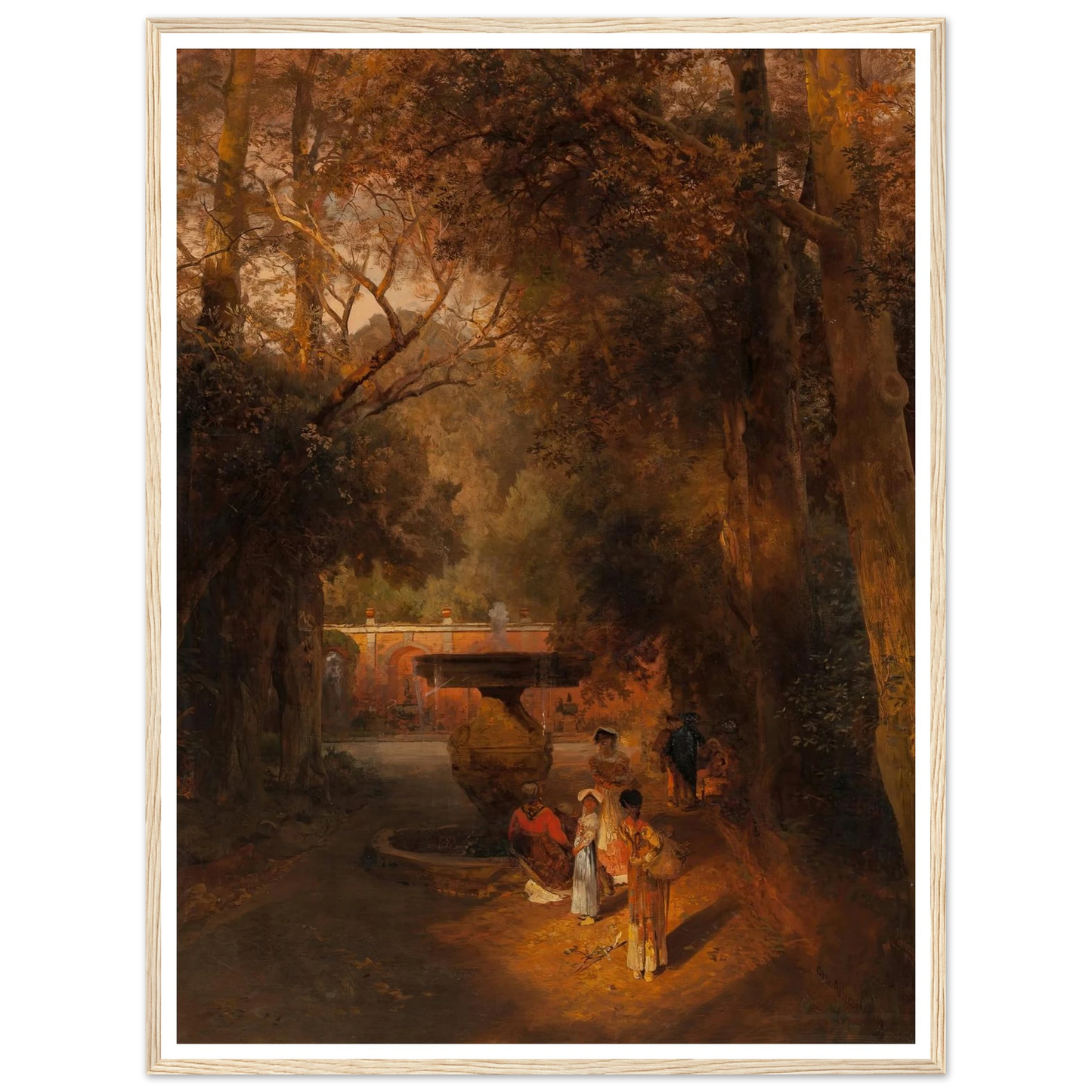 Gardens and fountain of the Villa Torlonia, Frascati, Rome (1881) Art Print | Oswald Achenbach - Framed Poster - 30x40 cm / 12x16″ - Black frame