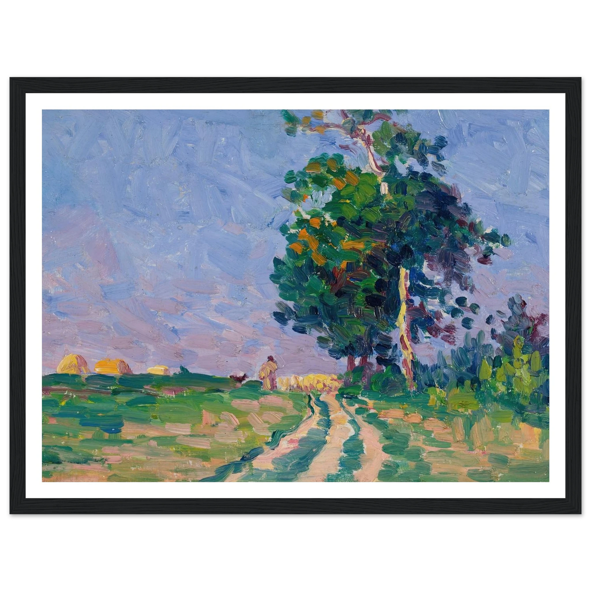 Gardien Et Son Troupeau Sur Le Chemin Aux Environs De Moulineaux (circa 1905) Art Print | Maximilien Luce - Framed Poster - 30x40 cm / 12x16″ - Black frame