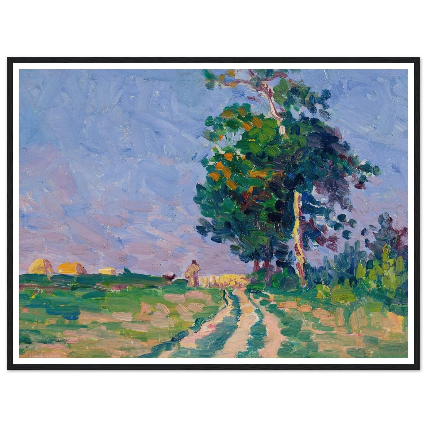 Gardien Et Son Troupeau Sur Le Chemin Aux Environs De Moulineaux (circa 1905) Art Print | Maximilien Luce - Framed Poster - 30x40 cm / 12x16″ - Black frame