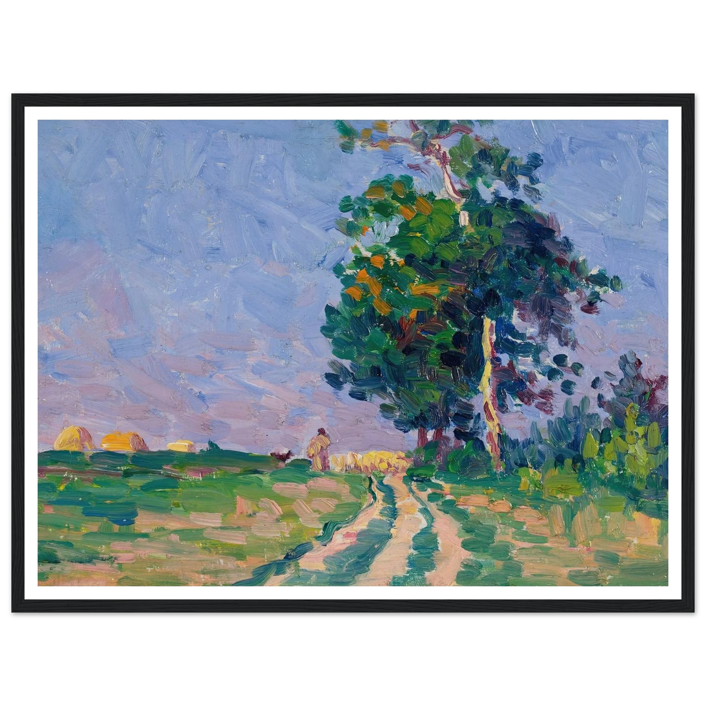 Gardien Et Son Troupeau Sur Le Chemin Aux Environs De Moulineaux (circa 1905) Art Print | Maximilien Luce - Framed Poster - 30x40 cm / 12x16″ - Black frame