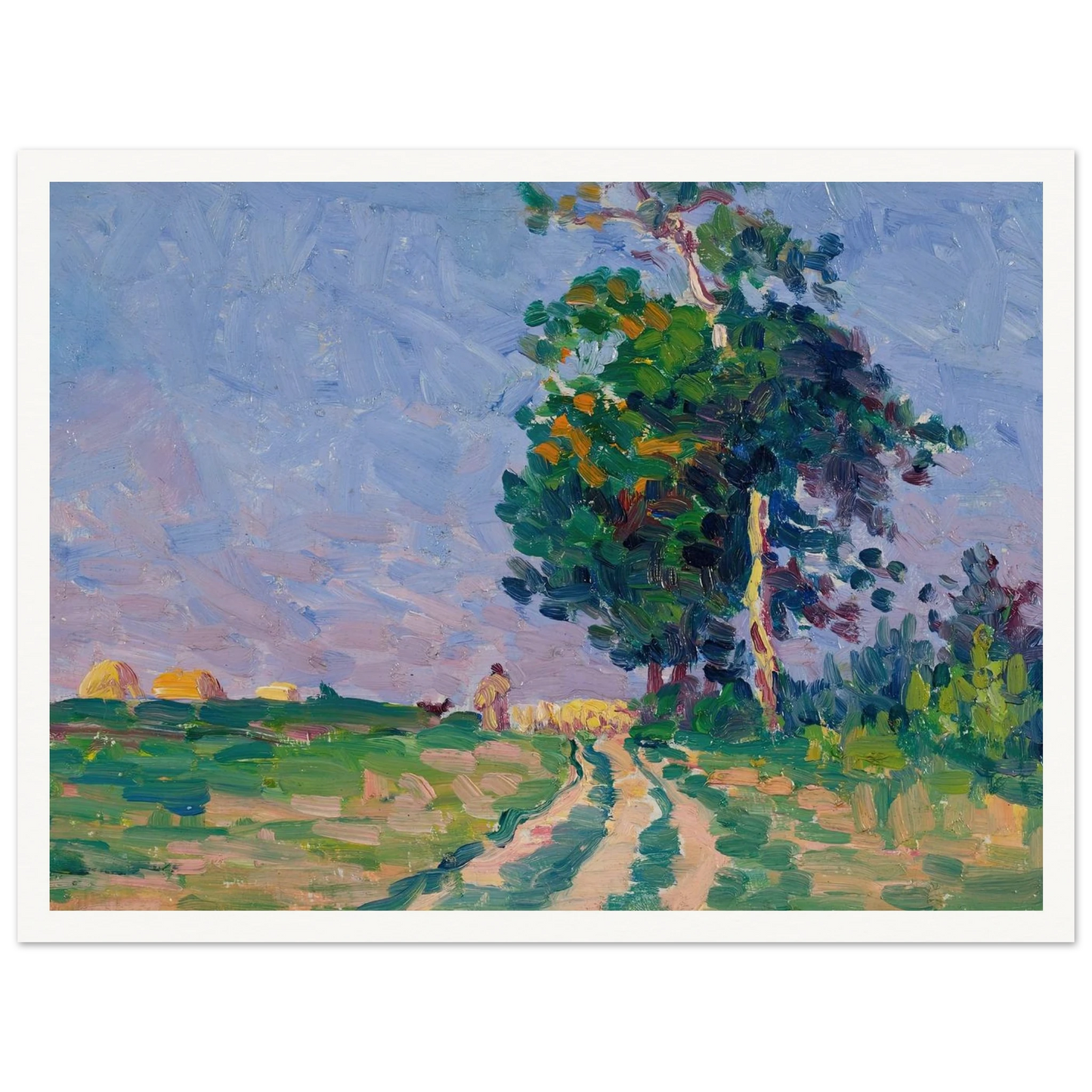 Gardien Et Son Troupeau Sur Le Chemin Aux Environs De Moulineaux (circa 1905) Art Print | Maximilien Luce - Framed Poster - 30x40 cm / 12x16″ - Black frame