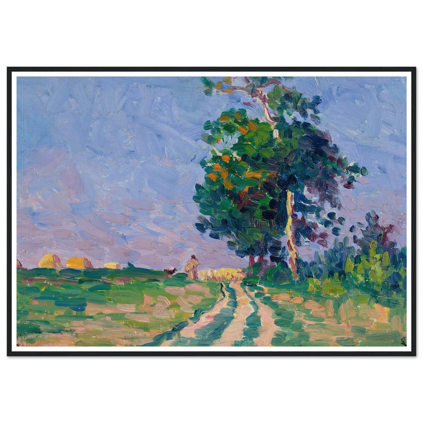 Gardien Et Son Troupeau Sur Le Chemin Aux Environs De Moulineaux (circa 1905) Art Print | Maximilien Luce - Framed Poster - 30x40 cm / 12x16″ - Black frame