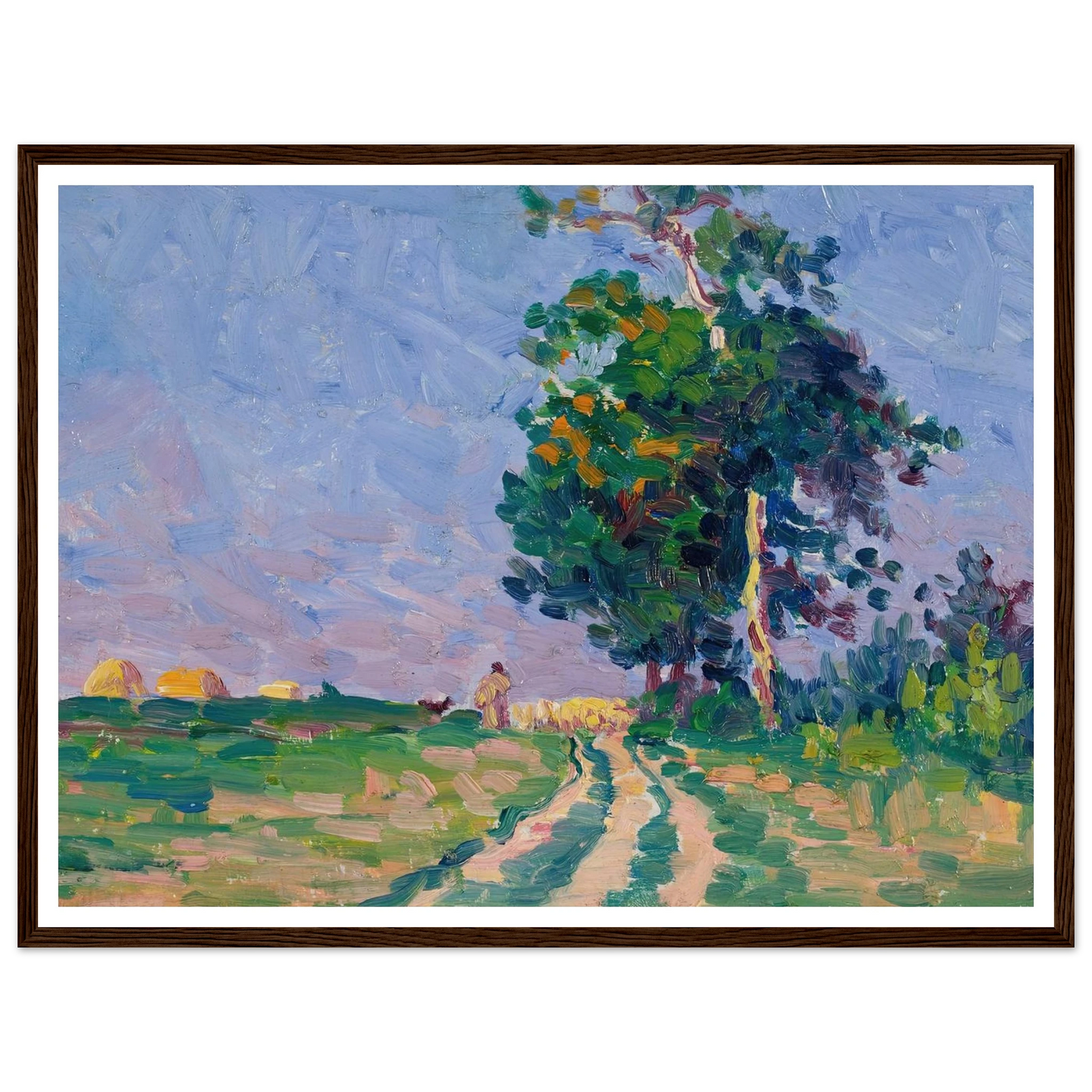 Gardien Et Son Troupeau Sur Le Chemin Aux Environs De Moulineaux (circa 1905) Art Print | Maximilien Luce - Framed Poster - 30x40 cm / 12x16″ - Black frame