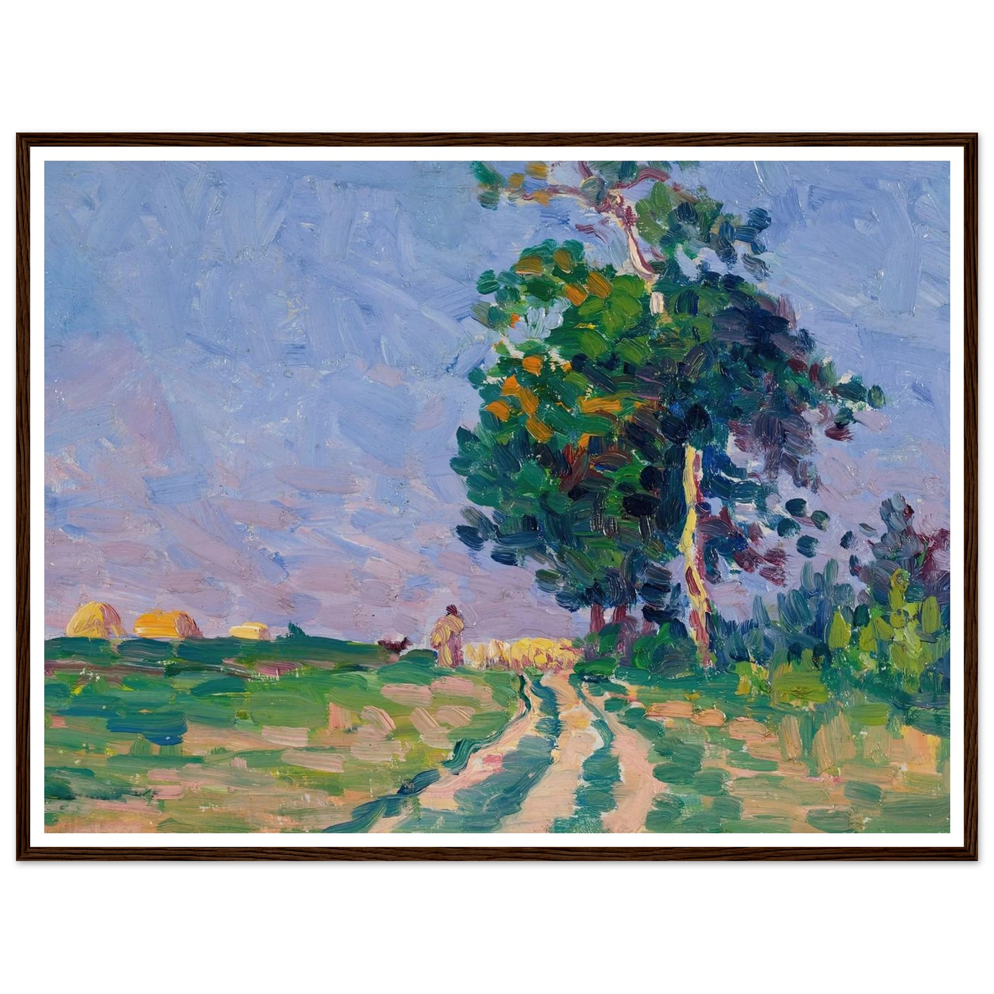 Gardien Et Son Troupeau Sur Le Chemin Aux Environs De Moulineaux (circa 1905) Art Print | Maximilien Luce - Framed Poster - 30x40 cm / 12x16″ - Black frame