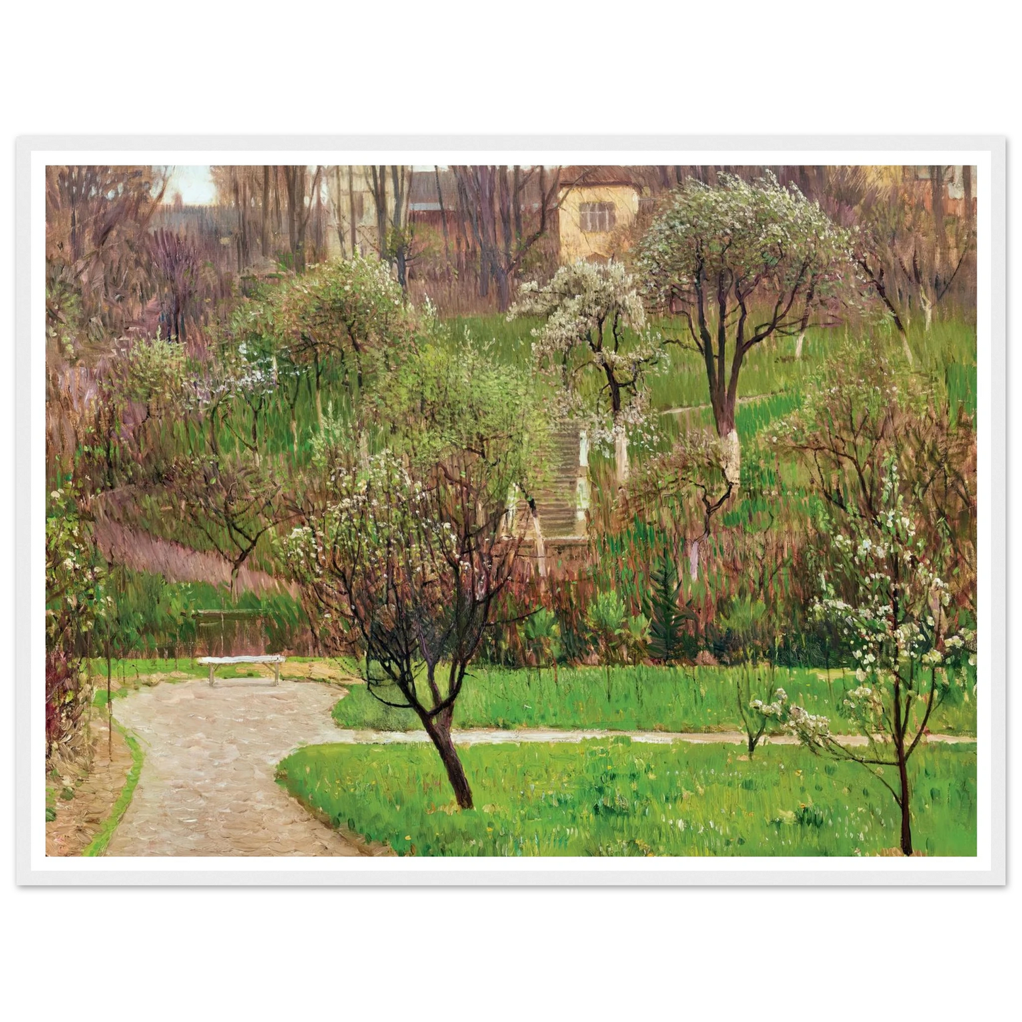 Garten in Döbling (Garden in Döbling, Vienna) (circa 1908) Art Print | Carl Moll - Framed Poster - 30x40 cm / 12x16″ - Black frame