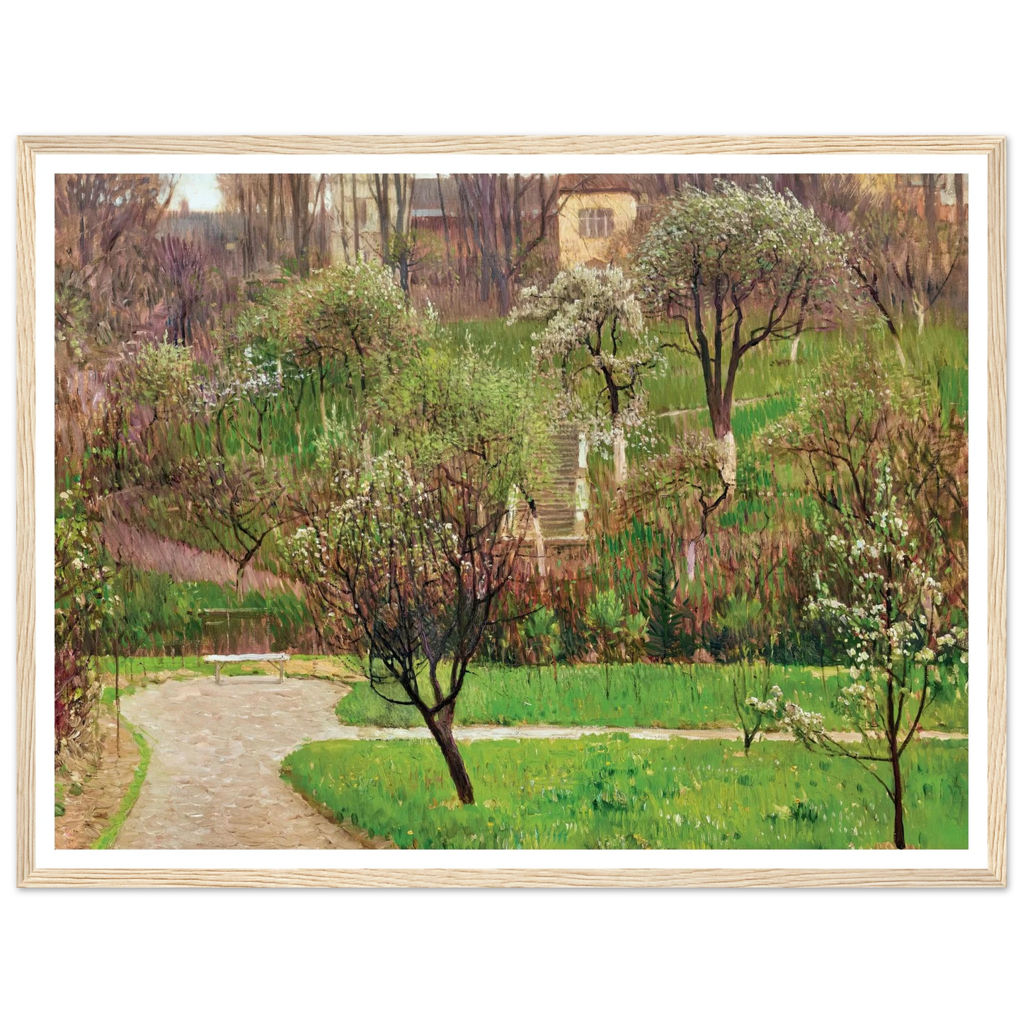 Garten in Döbling (Garden in Döbling, Vienna) (circa 1908) Art Print | Carl Moll - Framed Poster - 30x40 cm / 12x16″ - Black frame