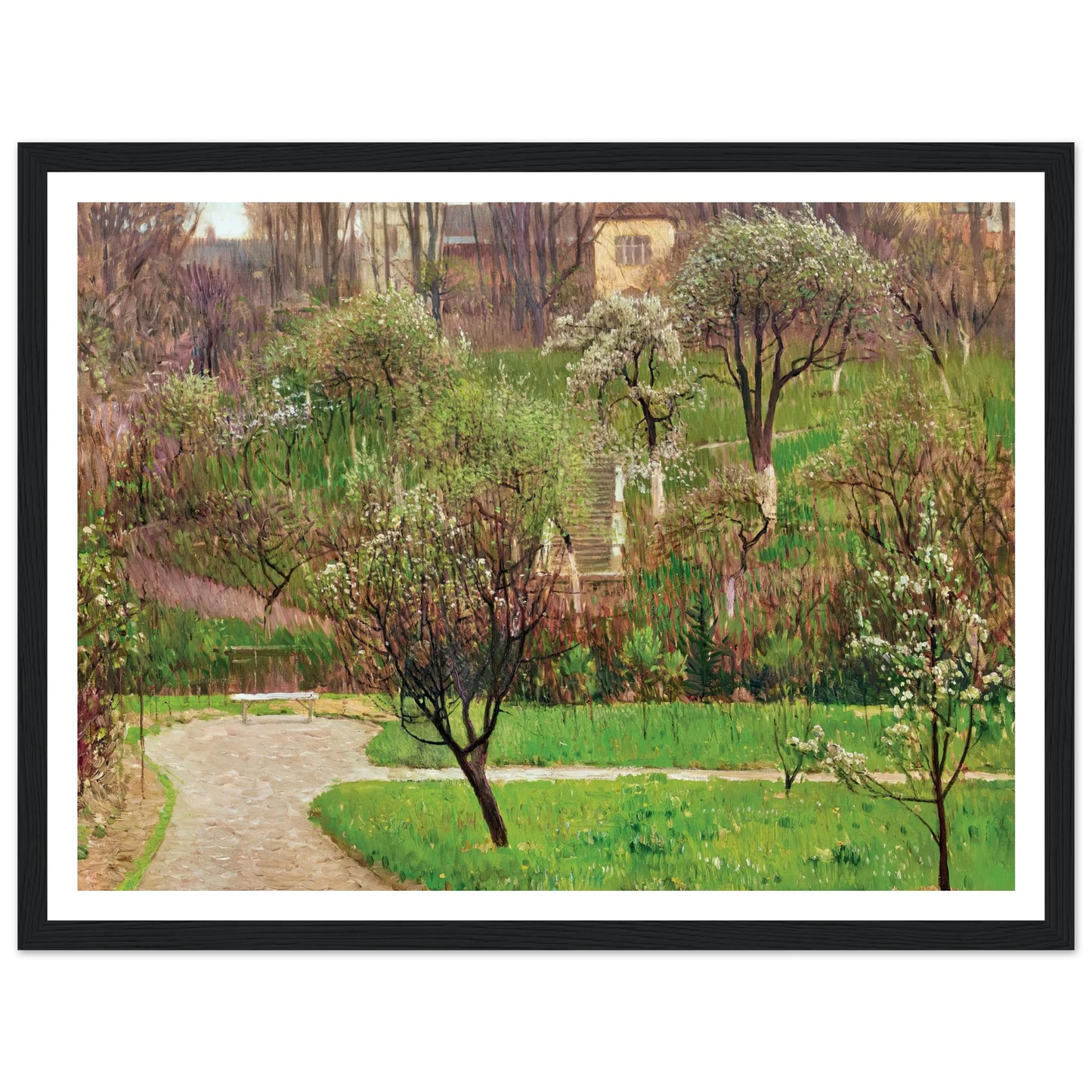 Garten in Döbling (Garden in Döbling, Vienna) (circa 1908) Art Print | Carl Moll - Framed Poster - 30x40 cm / 12x16″ - Black frame