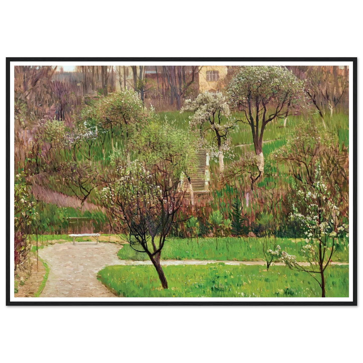 Garten in Döbling (Garden in Döbling, Vienna) (circa 1908) Art Print | Carl Moll - Framed Poster - 30x40 cm / 12x16″ - Black frame