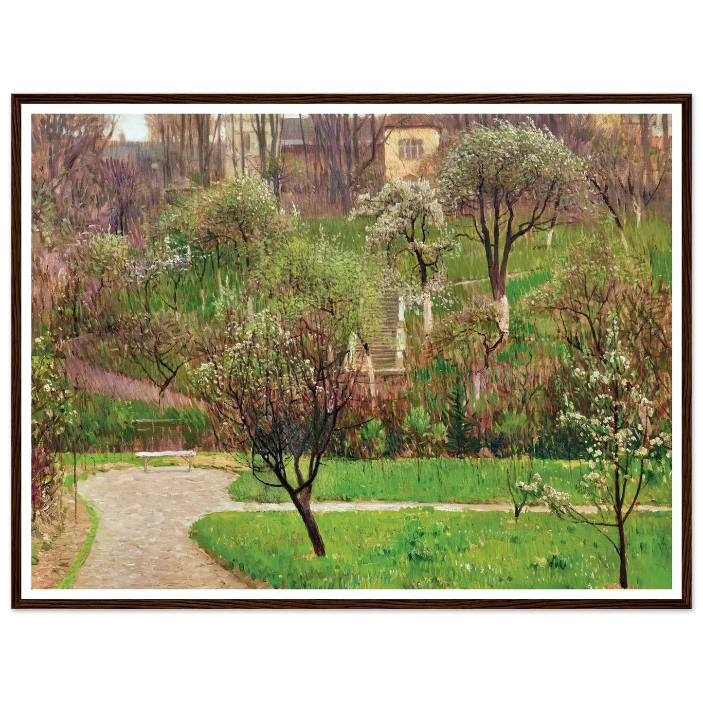 Garten in Döbling (Garden in Döbling, Vienna) (circa 1908) Art Print | Carl Moll - Framed Poster - 30x40 cm / 12x16″ - Black frame