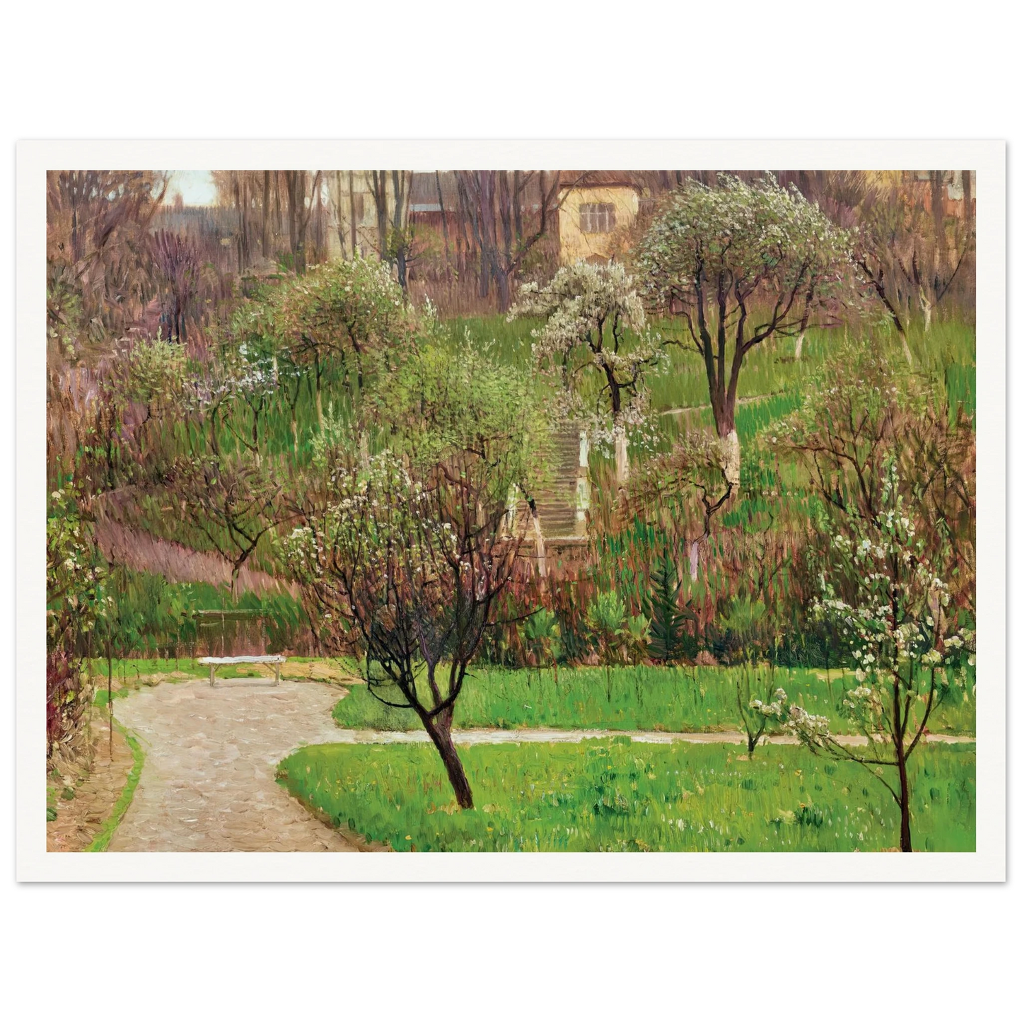 Garten in Döbling (Garden in Döbling, Vienna) (circa 1908) Art Print | Carl Moll - Framed Poster - 30x40 cm / 12x16″ - Black frame