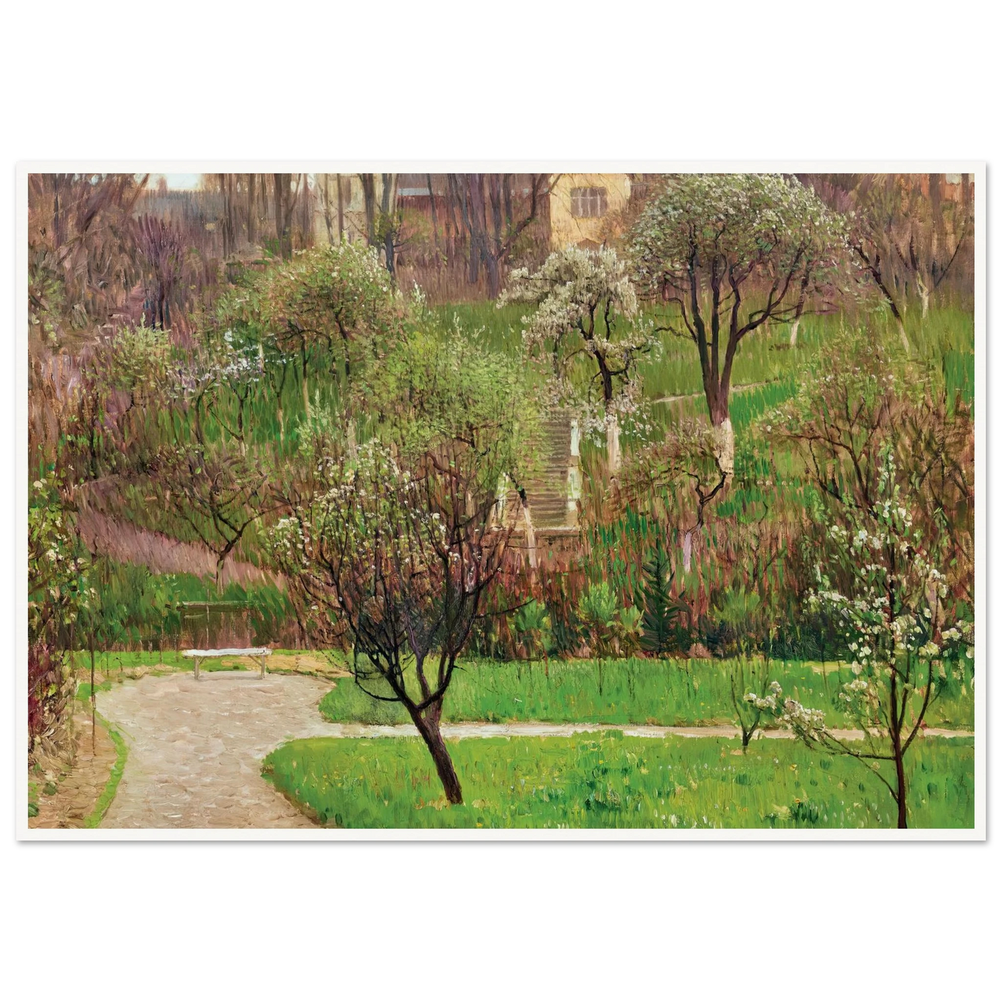 Garten in Döbling (Garden in Döbling, Vienna) (circa 1908) Art Print | Carl Moll - Framed Poster - 30x40 cm / 12x16″ - Black frame