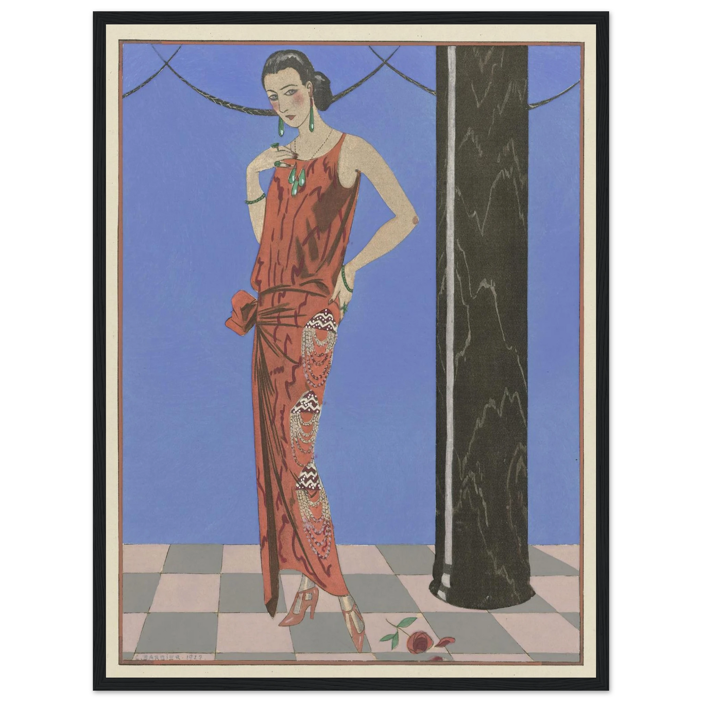 Gazette du Bon Ton. Art – Modes & Frivolités; Evening Attire (1923) Art Print | George Barbier - Framed Poster - 30x40 cm / 12x16″ - Black frame