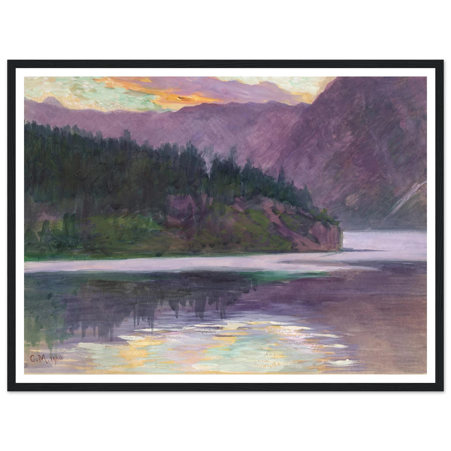 Gebirgssee (1900) Art Print | Carl Moll - Framed Poster - 30x40 cm / 12x16″ - Black frame