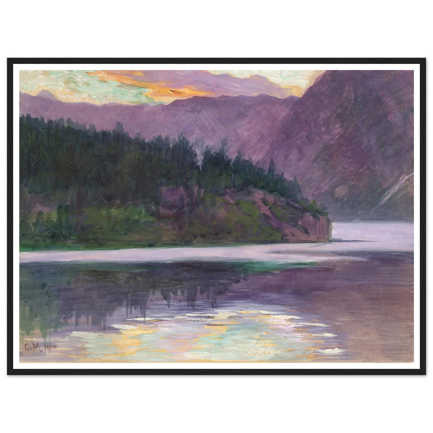 Gebirgssee (1900) Art Print | Carl Moll - Framed Poster - 30x40 cm / 12x16″ - Black frame