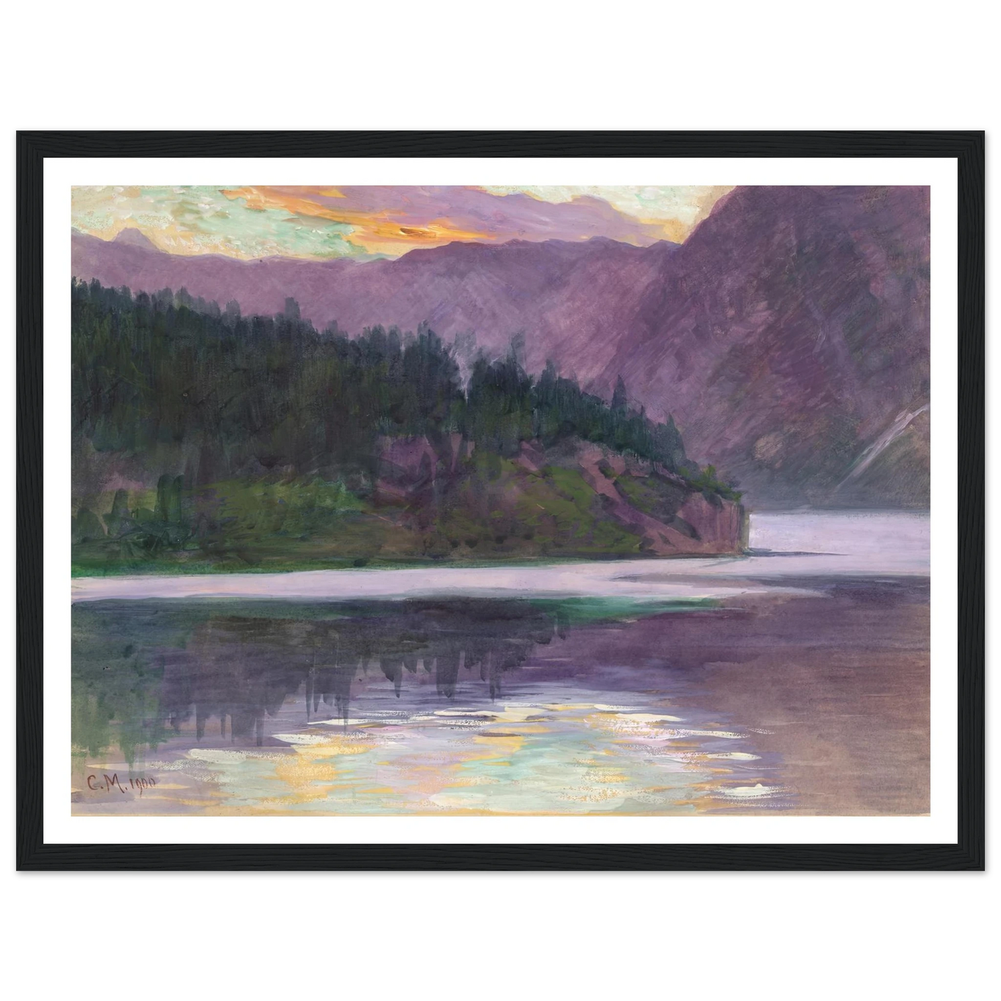 Gebirgssee (1900) Art Print | Carl Moll - Framed Poster - 30x40 cm / 12x16″ - Black frame