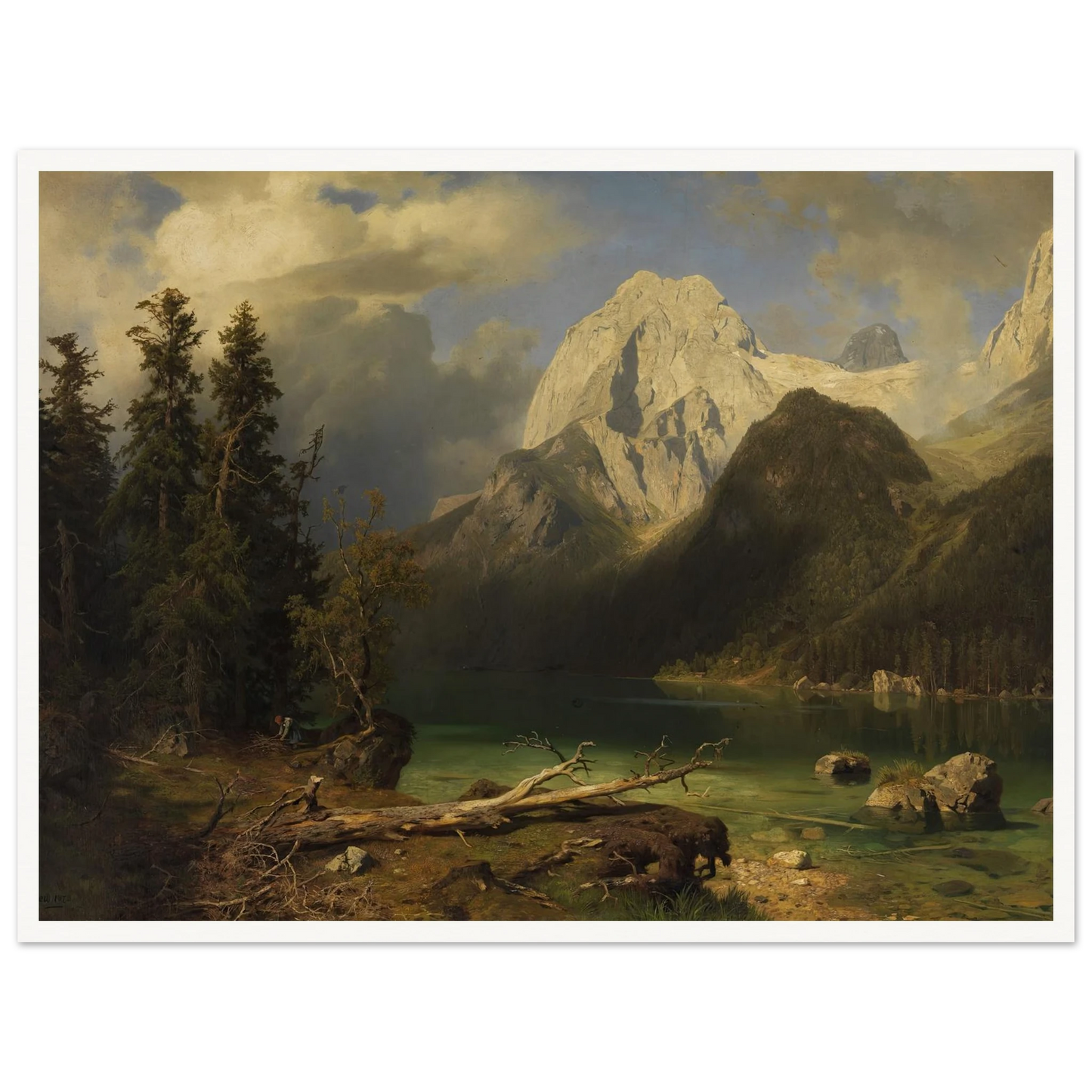 Gebirgssee mit Gebirgsmassiv im Hintergrund (1873) Art Print | August Wilhelm Leu - Framed Poster - 30x40 cm / 12x16″ - Black frame