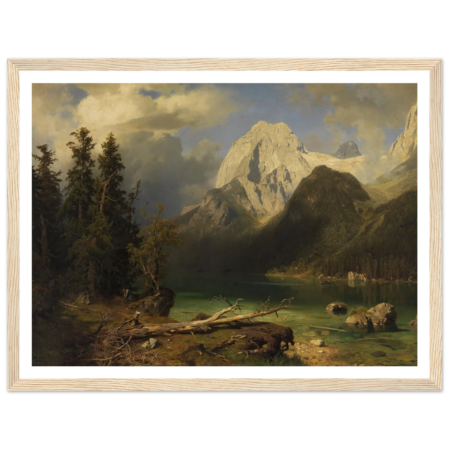 Gebirgssee mit Gebirgsmassiv im Hintergrund (1873) Art Print | August Wilhelm Leu - Framed Poster - 30x40 cm / 12x16″ - Black frame