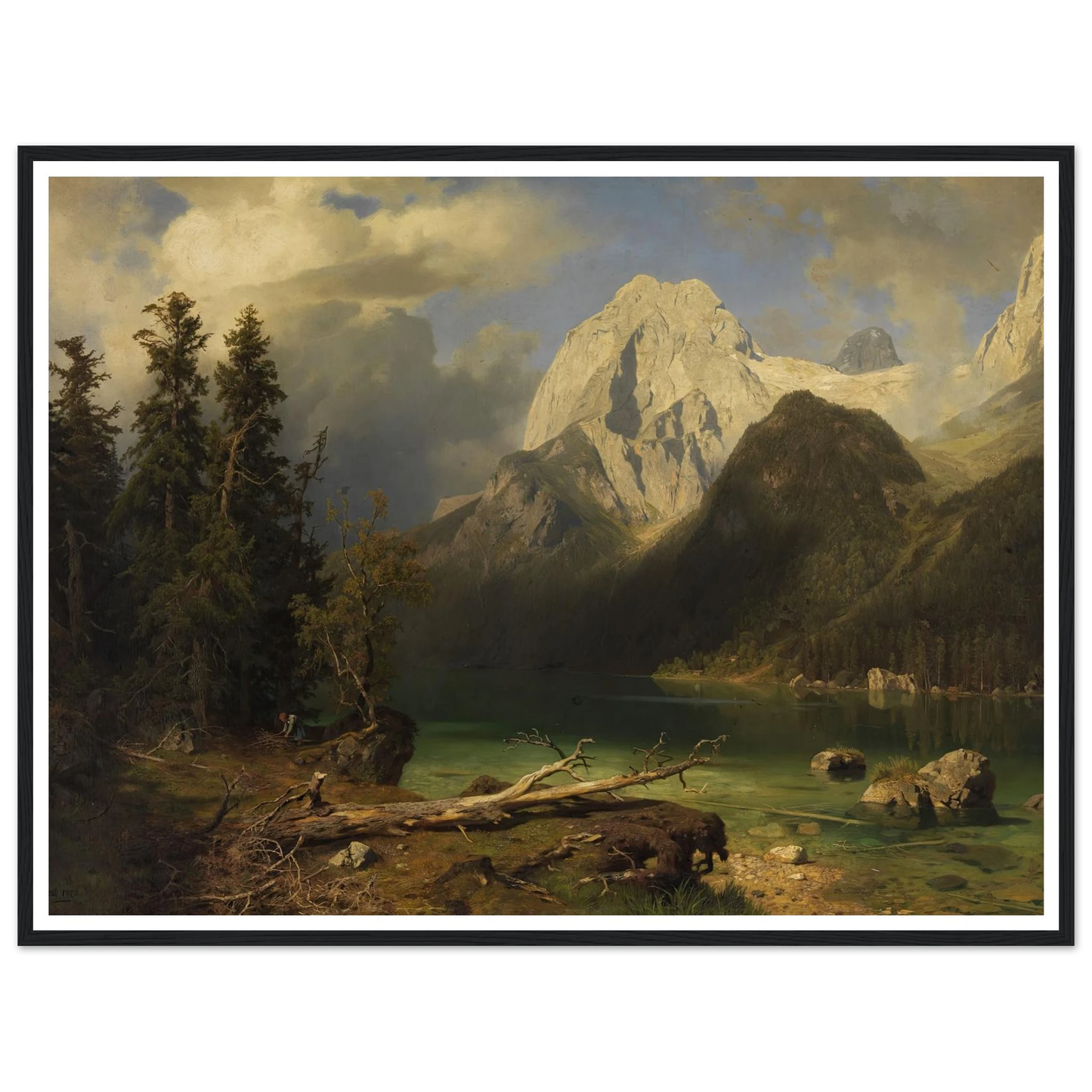 Gebirgssee mit Gebirgsmassiv im Hintergrund (1873) Art Print | August Wilhelm Leu - Framed Poster - 30x40 cm / 12x16″ - Black frame