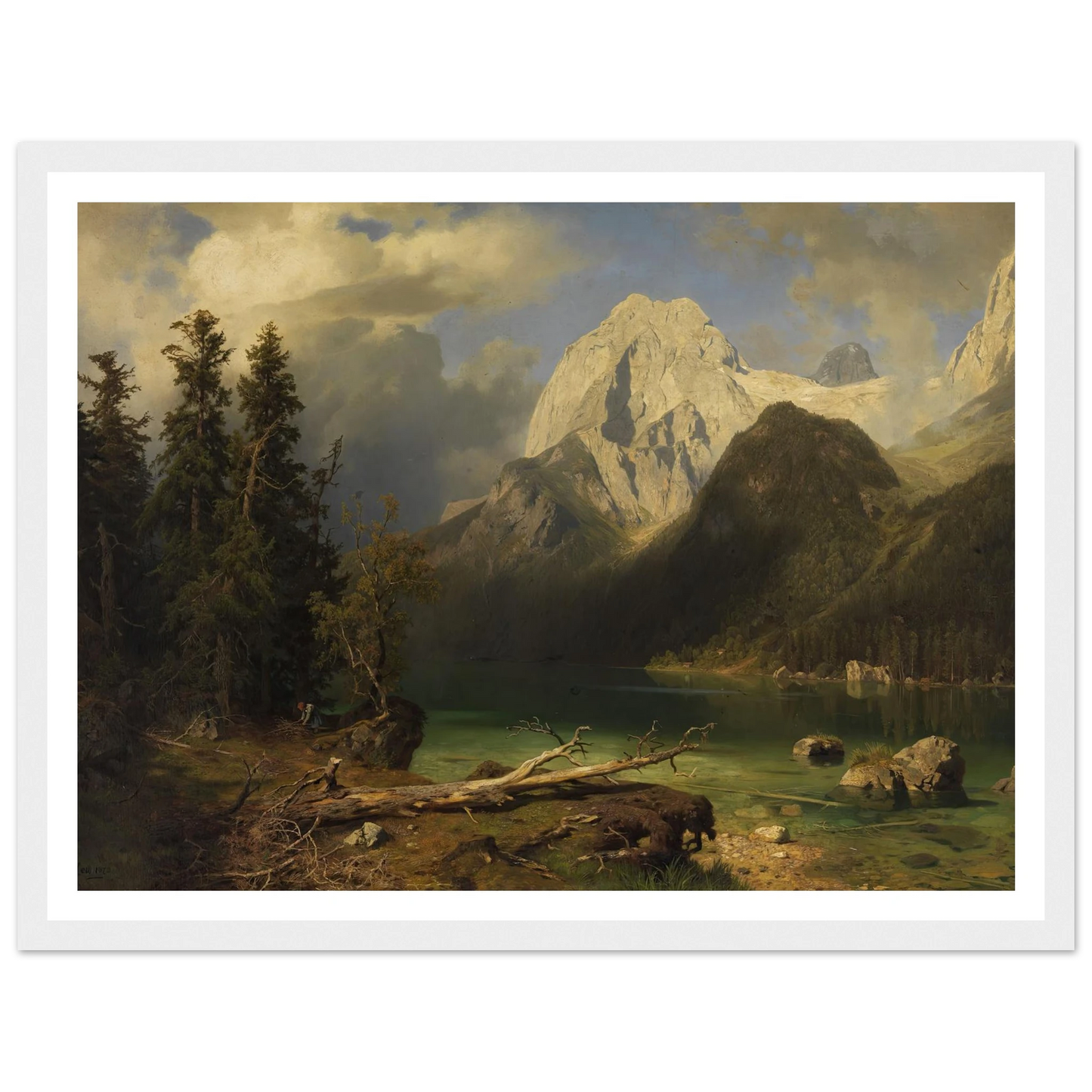 Gebirgssee mit Gebirgsmassiv im Hintergrund (1873) Art Print | August Wilhelm Leu - Framed Poster - 30x40 cm / 12x16″ - Black frame