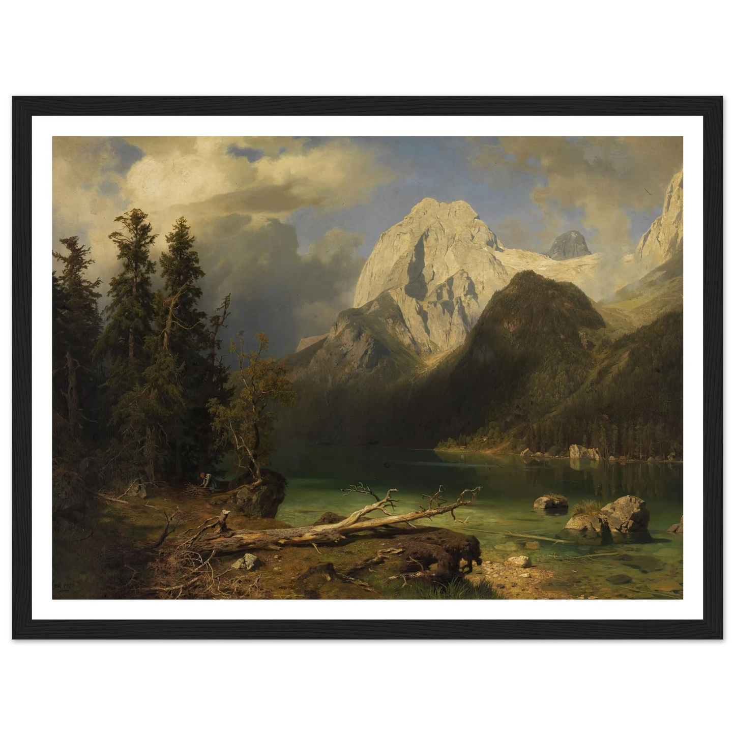 Gebirgssee mit Gebirgsmassiv im Hintergrund (1873) Art Print | August Wilhelm Leu - Framed Poster - 30x40 cm / 12x16″ - Black frame