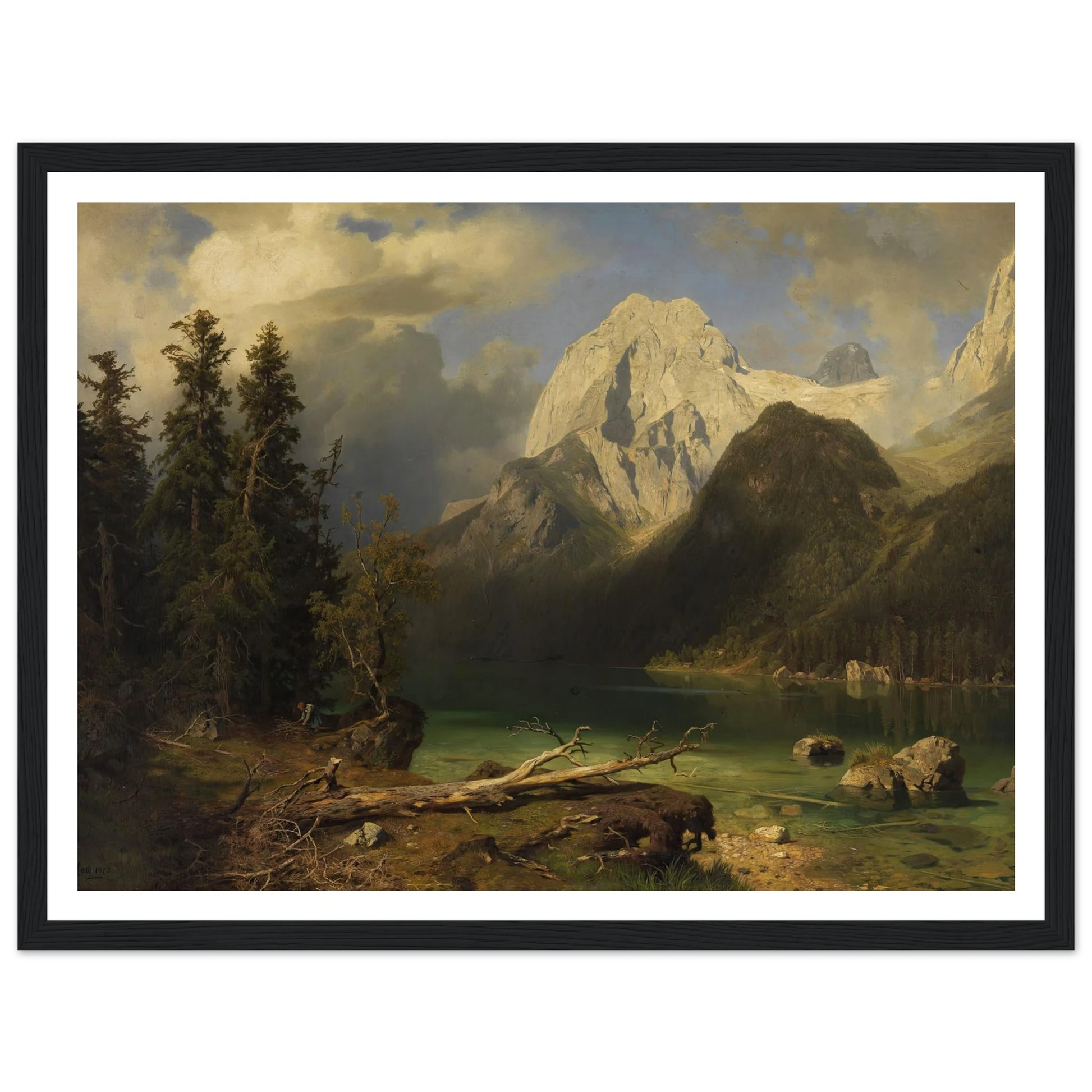 Gebirgssee mit Gebirgsmassiv im Hintergrund (1873) Art Print | August Wilhelm Leu - Framed Poster - 30x40 cm / 12x16″ - Black frame