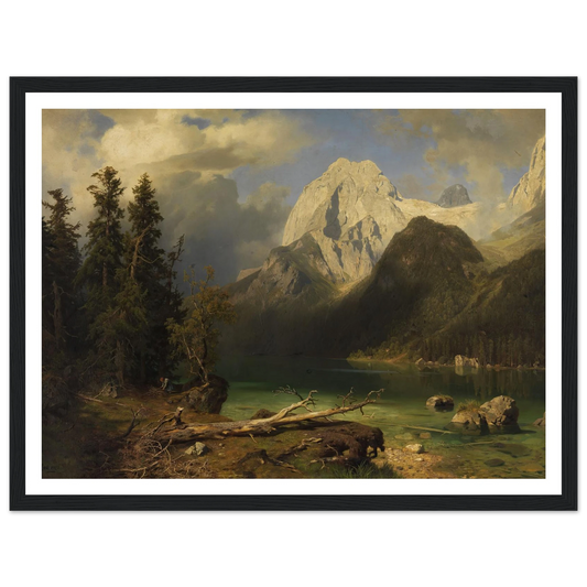 Gebirgssee mit Gebirgsmassiv im Hintergrund (1873) Art Print | August Wilhelm Leu - Framed Poster - 30x40 cm / 12x16″ - Black frame