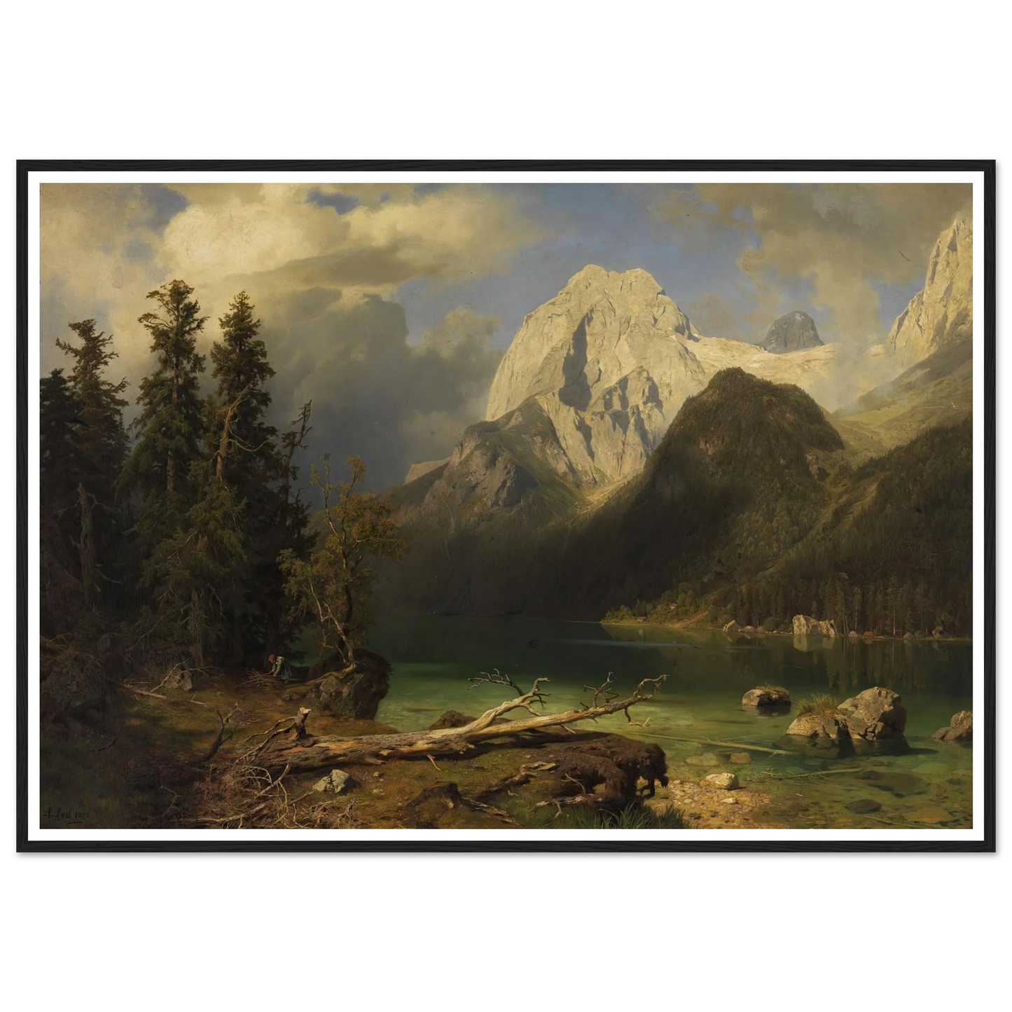 Gebirgssee mit Gebirgsmassiv im Hintergrund (1873) Art Print | August Wilhelm Leu - Framed Poster - 30x40 cm / 12x16″ - Black frame
