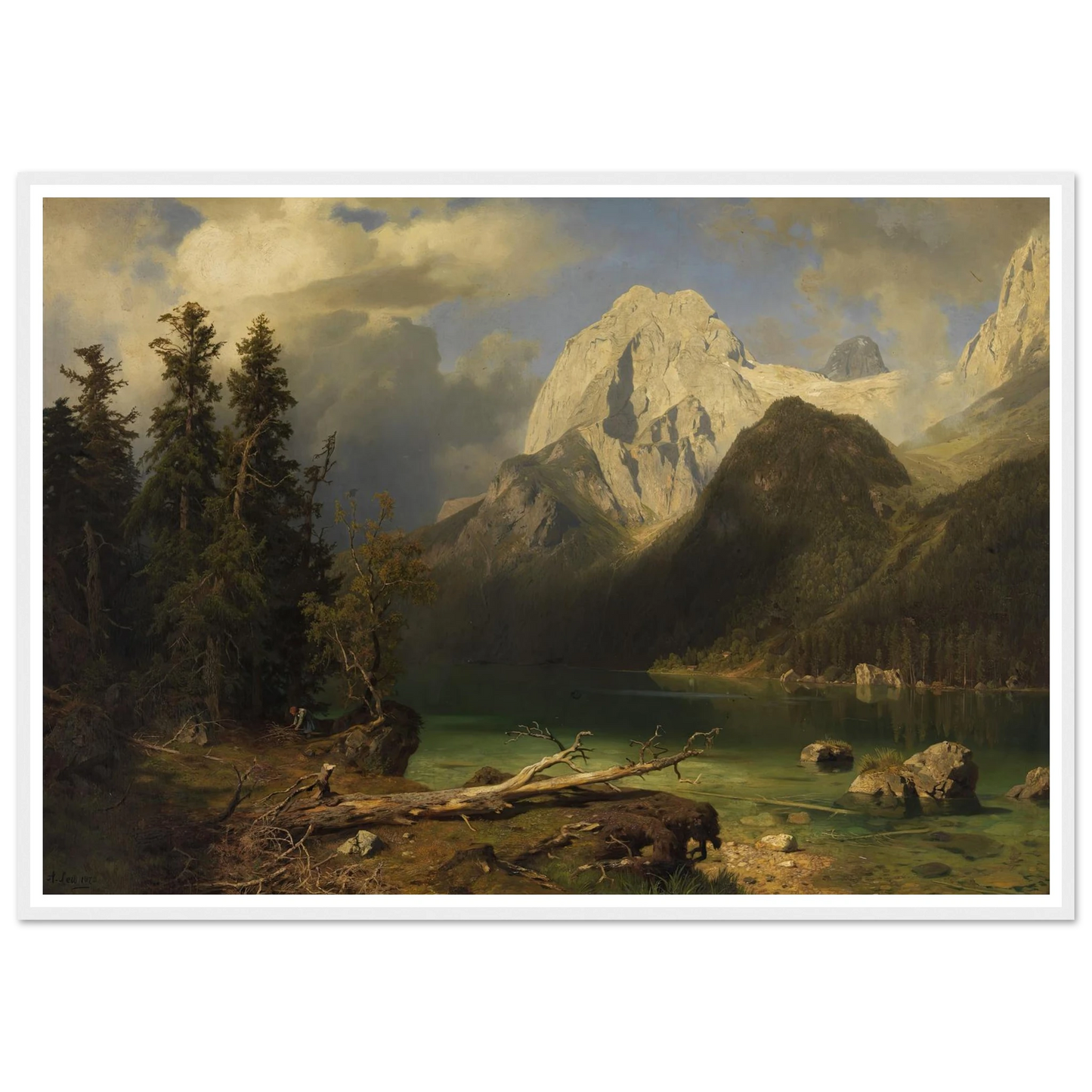 Gebirgssee mit Gebirgsmassiv im Hintergrund (1873) Art Print | August Wilhelm Leu - Framed Poster - 30x40 cm / 12x16″ - Black frame
