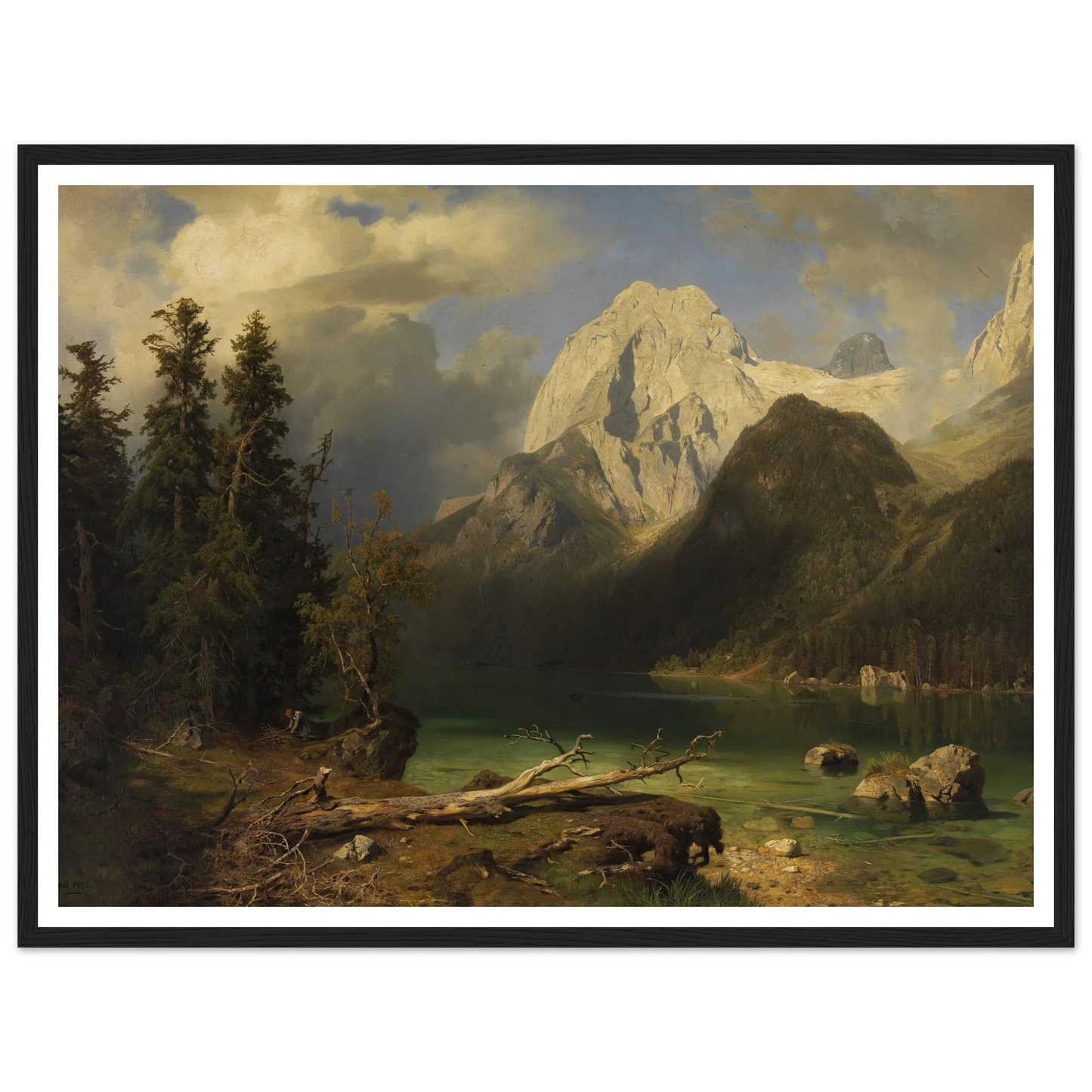Gebirgssee mit Gebirgsmassiv im Hintergrund (1873) Art Print | August Wilhelm Leu - Framed Poster - 30x40 cm / 12x16″ - Black frame