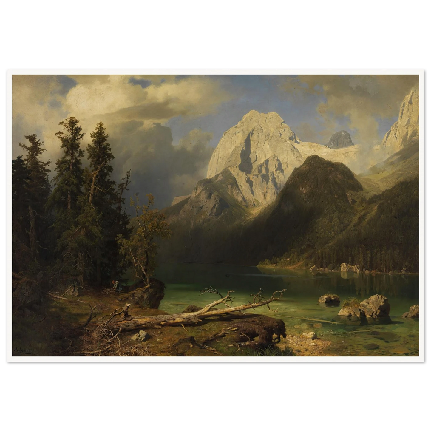 Gebirgssee mit Gebirgsmassiv im Hintergrund (1873) Art Print | August Wilhelm Leu - Framed Poster - 30x40 cm / 12x16″ - Black frame