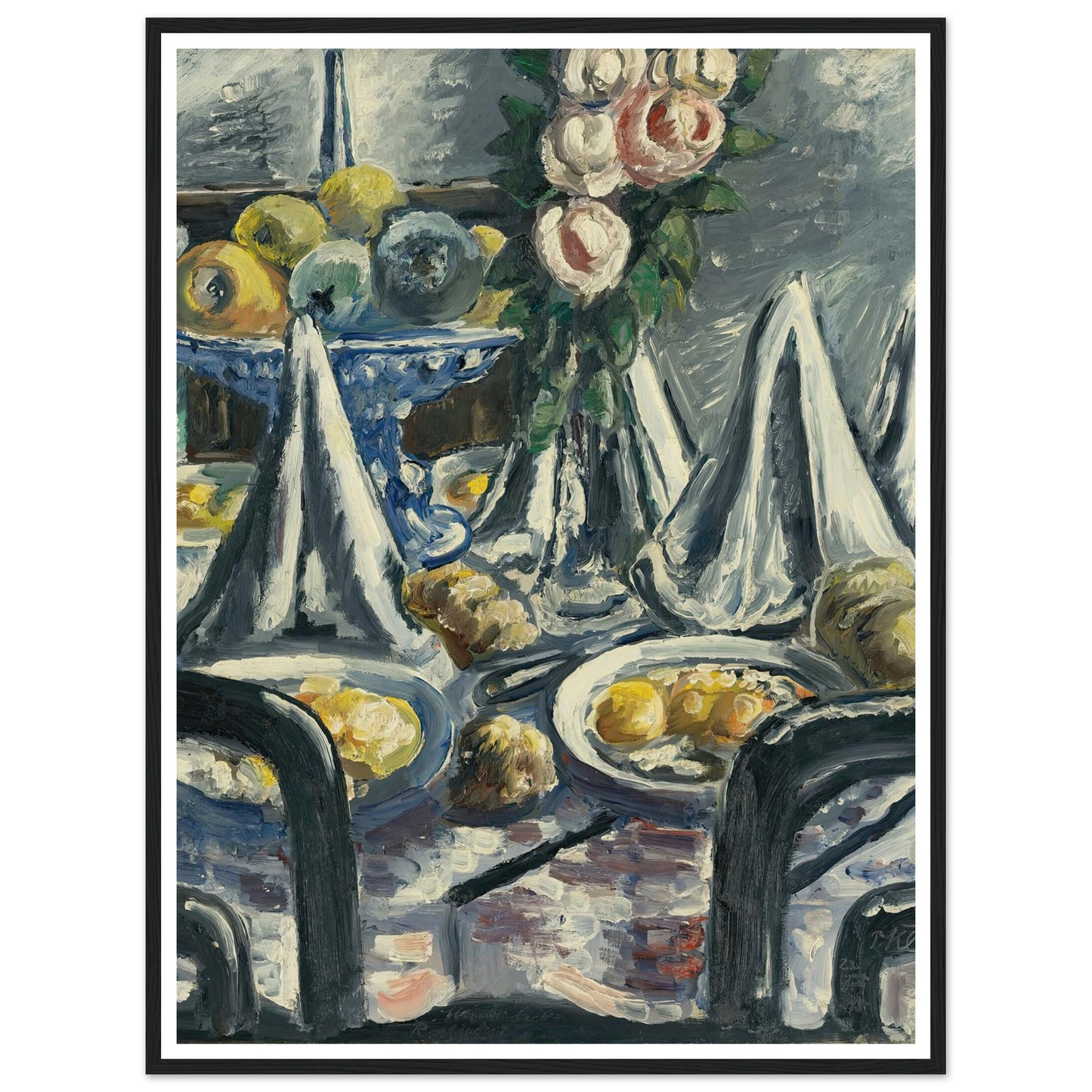 Gedeckter Tisch Mit Servietten Und Rosen (Table Set With Napkins And Roses) (1948) Art Print | Paul Kleinschmidt - Framed Poster - 30x40 cm / 12x16″ - Black frame