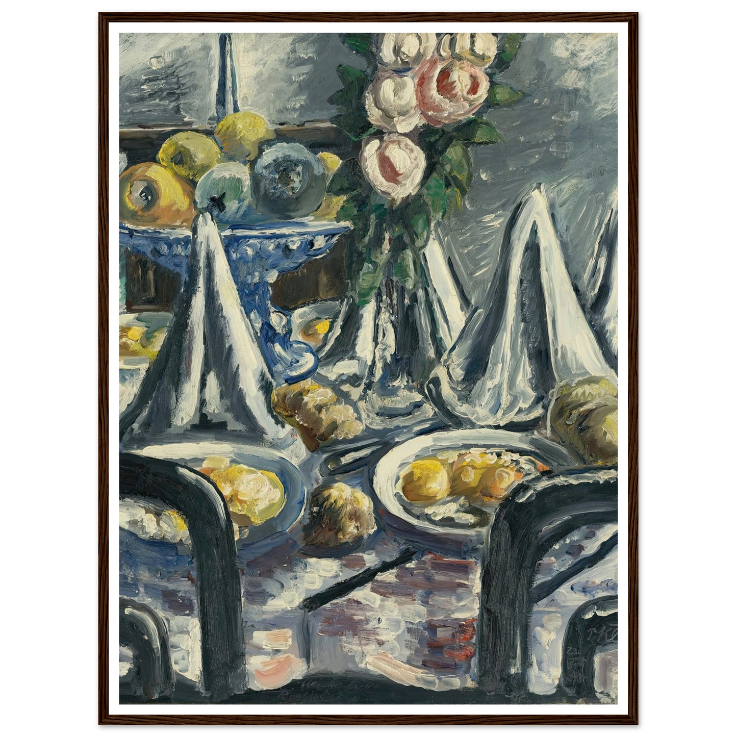 Gedeckter Tisch Mit Servietten Und Rosen (Table Set With Napkins And Roses) (1948) Art Print | Paul Kleinschmidt - Framed Poster - 30x40 cm / 12x16″ - Black frame