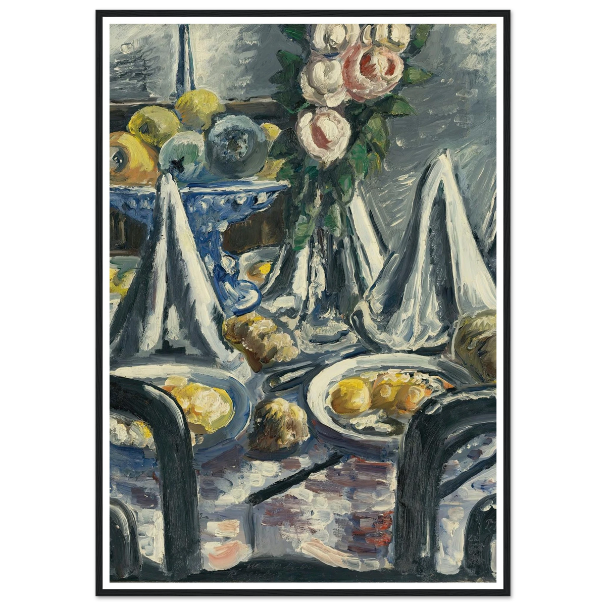 Gedeckter Tisch Mit Servietten Und Rosen (Table Set With Napkins And Roses) (1948) Art Print | Paul Kleinschmidt - Framed Poster - 30x40 cm / 12x16″ - Black frame