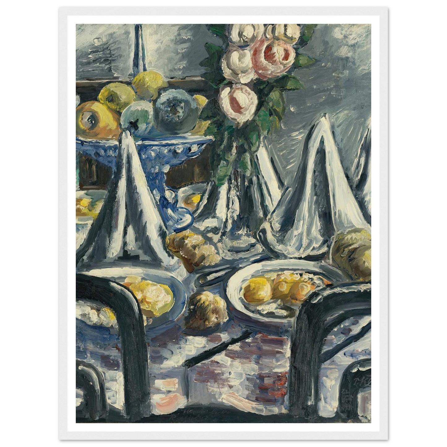 Gedeckter Tisch Mit Servietten Und Rosen (Table Set With Napkins And Roses) (1948) Art Print | Paul Kleinschmidt - Framed Poster - 30x40 cm / 12x16″ - Black frame