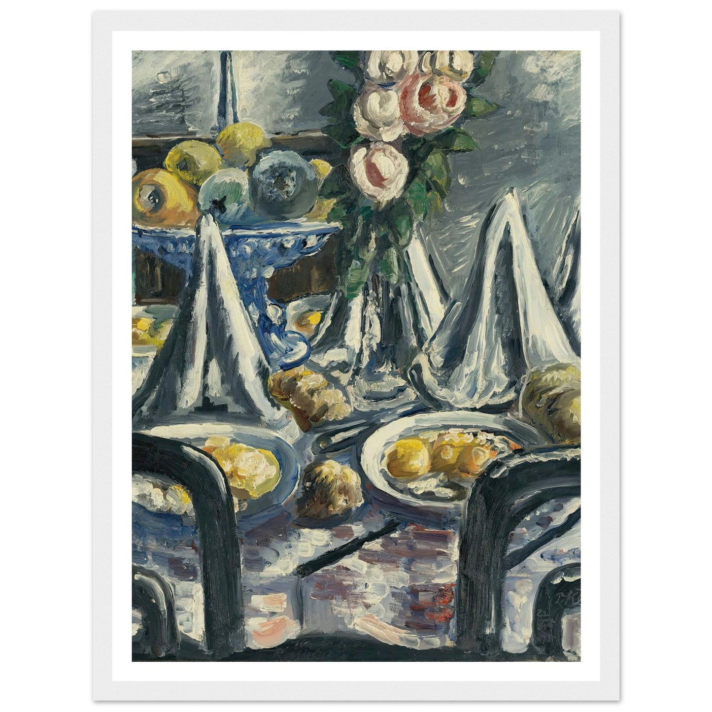 Gedeckter Tisch Mit Servietten Und Rosen (Table Set With Napkins And Roses) (1948) Art Print | Paul Kleinschmidt - Framed Poster - 30x40 cm / 12x16″ - Black frame