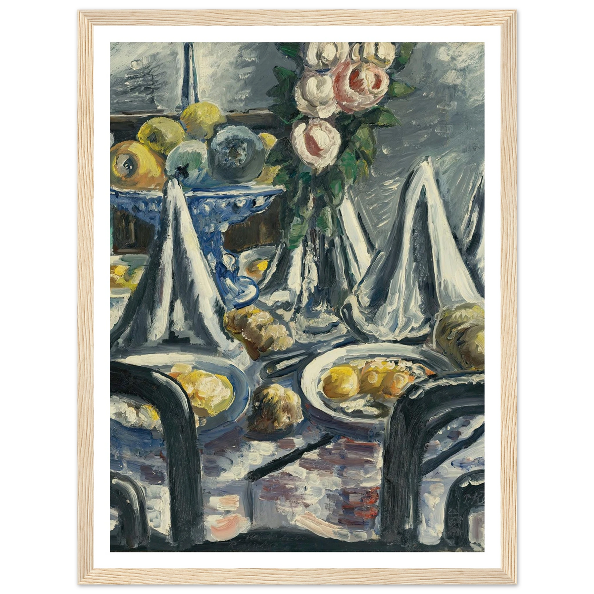 Gedeckter Tisch Mit Servietten Und Rosen (Table Set With Napkins And Roses) (1948) Art Print | Paul Kleinschmidt - Framed Poster - 30x40 cm / 12x16″ - Black frame