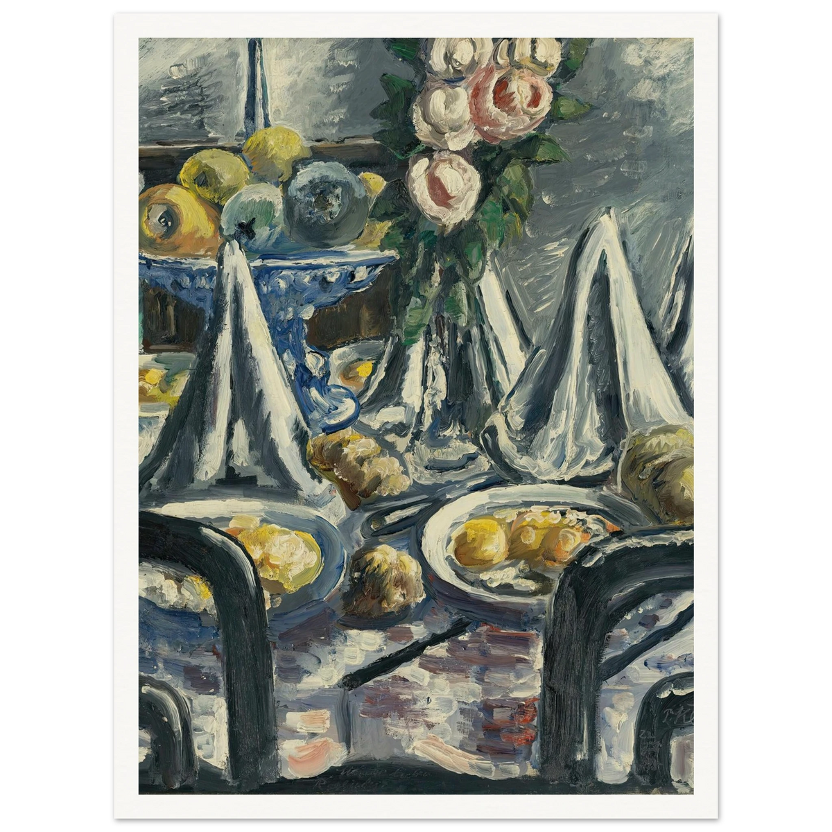 Gedeckter Tisch Mit Servietten Und Rosen (Table Set With Napkins And Roses) (1948) Art Print | Paul Kleinschmidt - Framed Poster - 30x40 cm / 12x16″ - Black frame