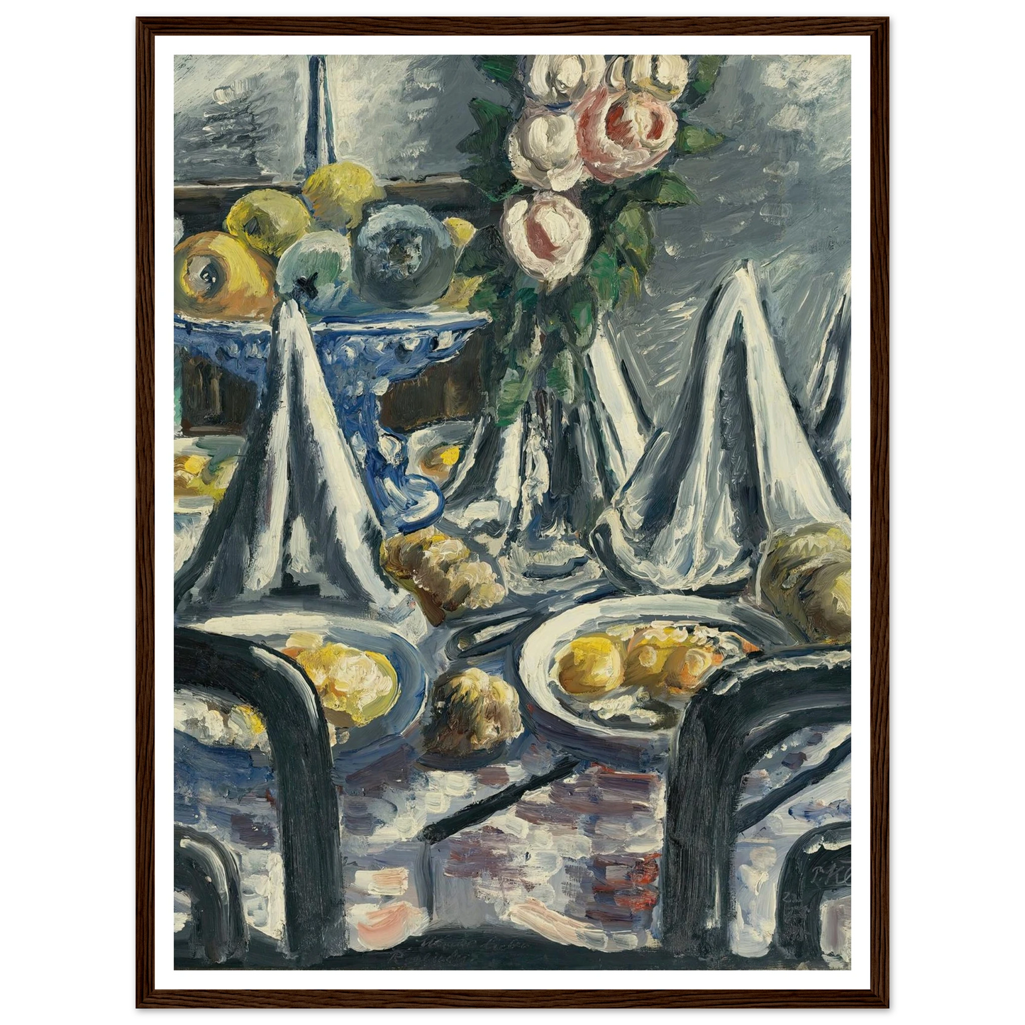 Gedeckter Tisch Mit Servietten Und Rosen (Table Set With Napkins And Roses) (1948) Art Print | Paul Kleinschmidt - Framed Poster - 30x40 cm / 12x16″ - Black frame
