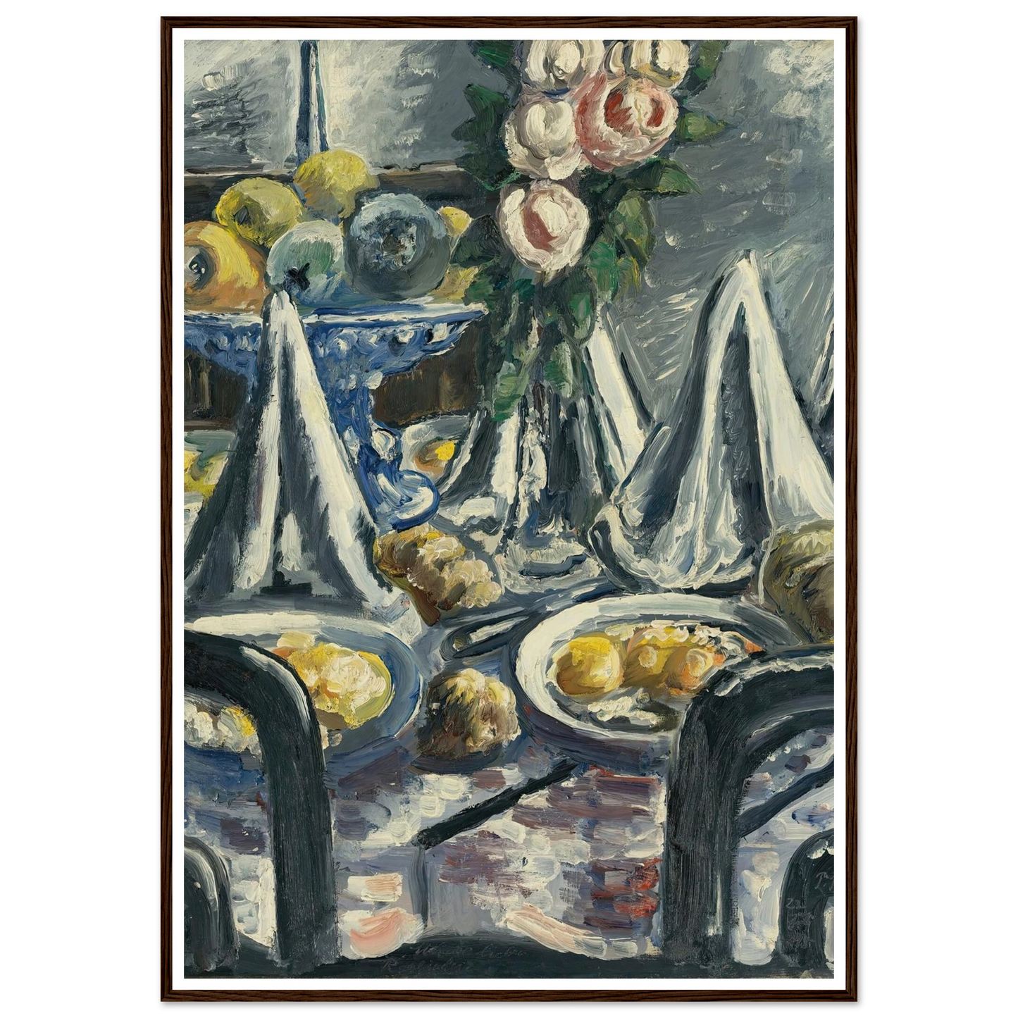 Gedeckter Tisch Mit Servietten Und Rosen (Table Set With Napkins And Roses) (1948) Art Print | Paul Kleinschmidt - Framed Poster - 30x40 cm / 12x16″ - Black frame