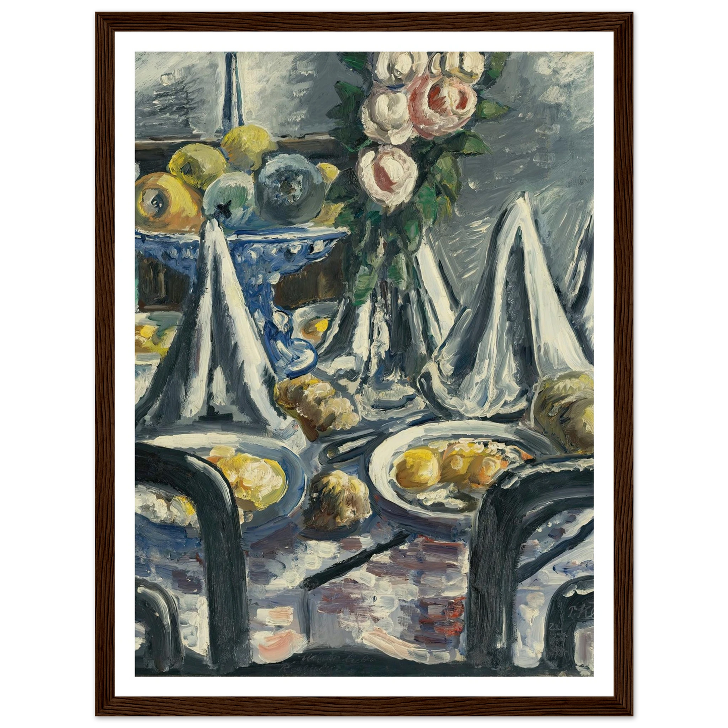 Gedeckter Tisch Mit Servietten Und Rosen (Table Set With Napkins And Roses) (1948) Art Print | Paul Kleinschmidt - Framed Poster - 30x40 cm / 12x16″ - Black frame