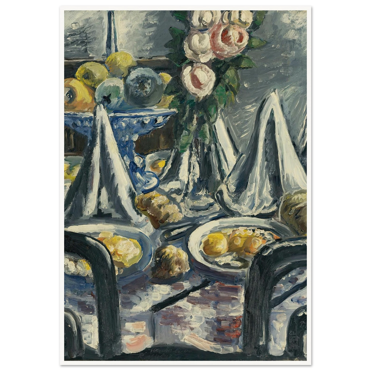 Gedeckter Tisch Mit Servietten Und Rosen (Table Set With Napkins And Roses) (1948) Art Print | Paul Kleinschmidt - Framed Poster - 30x40 cm / 12x16″ - Black frame