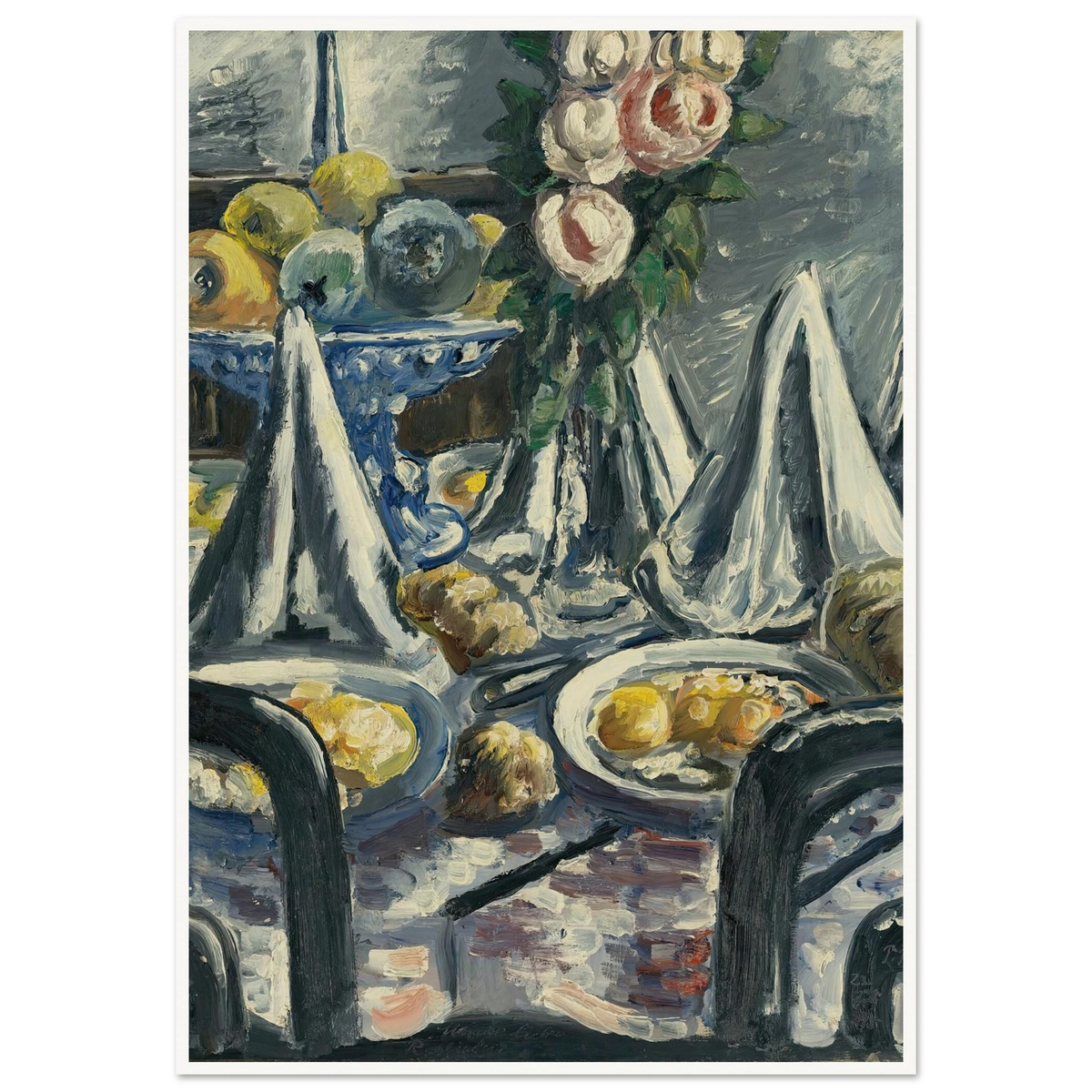 Gedeckter Tisch Mit Servietten Und Rosen (Table Set With Napkins And Roses) (1948) Art Print | Paul Kleinschmidt - Framed Poster - 30x40 cm / 12x16″ - Black frame