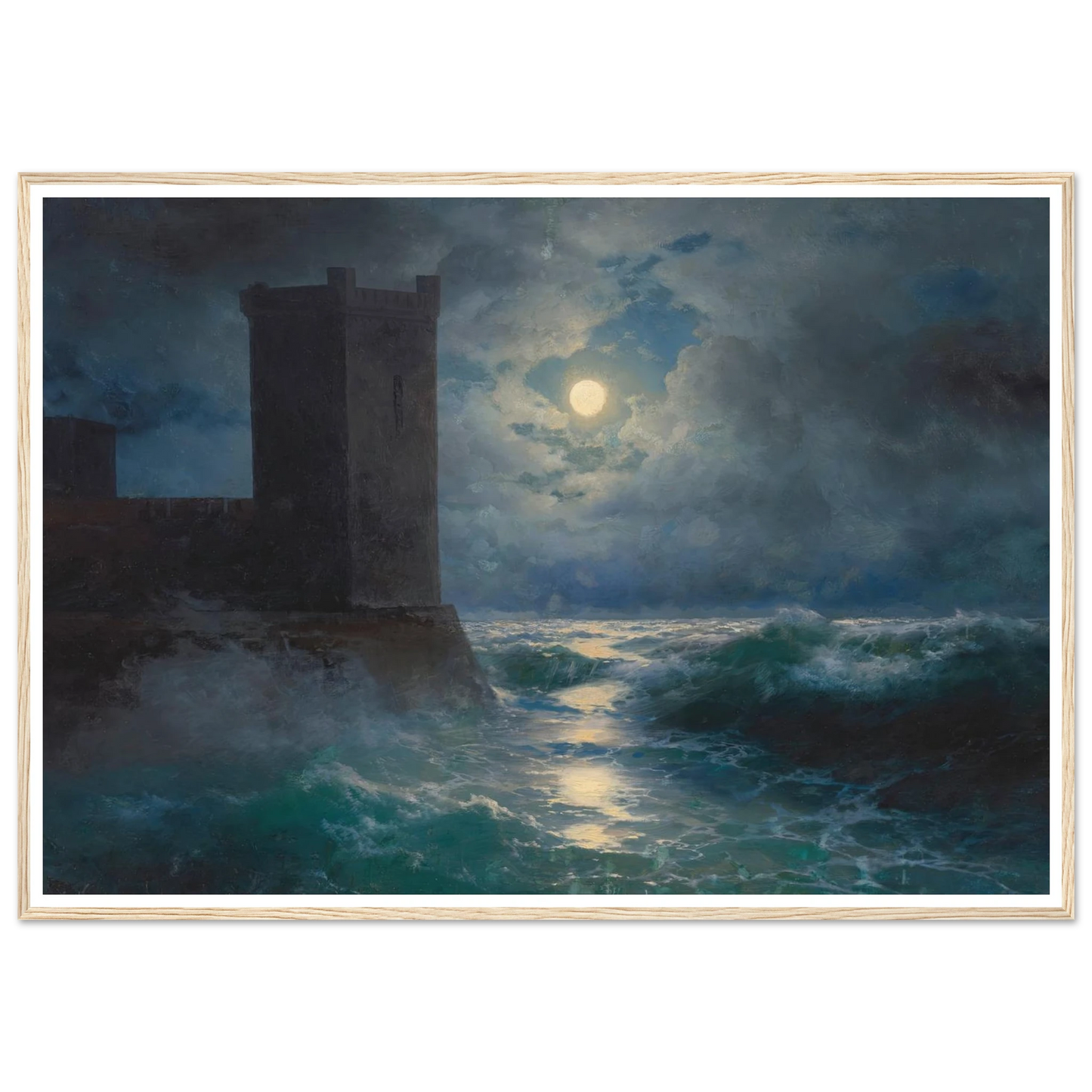 Genoese towers in the Black Sea (1895) Art Print | Ivan Konstantinovich Aivazovsky - Framed Poster - 30x40 cm / 12x16″ - Black frame