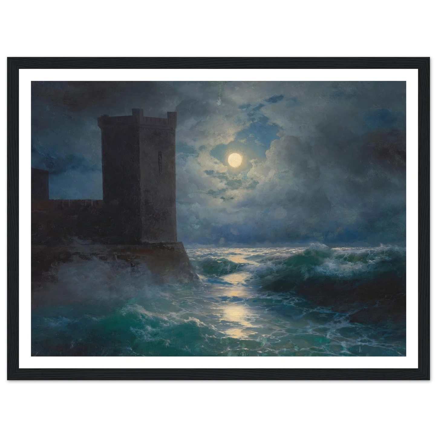 Genoese towers in the Black Sea (1895) Art Print | Ivan Konstantinovich Aivazovsky - Framed Poster - 30x40 cm / 12x16″ - Black frame