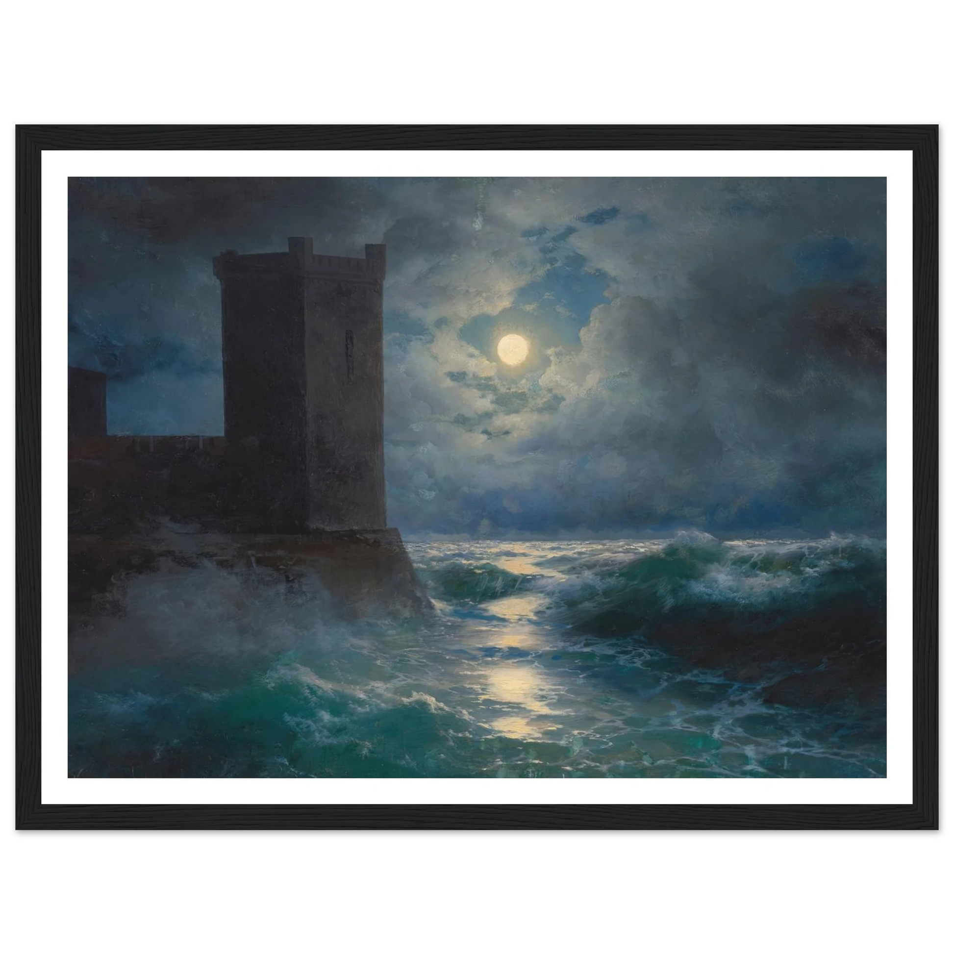 Genoese towers in the Black Sea (1895) Art Print | Ivan Konstantinovich Aivazovsky - Framed Poster - 30x40 cm / 12x16″ - Black frame