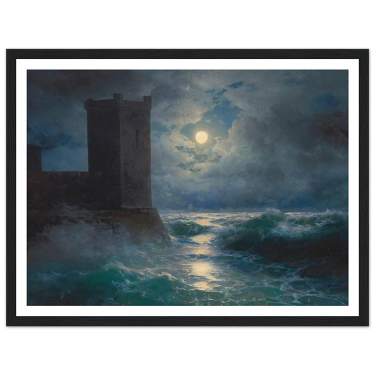 Genoese towers in the Black Sea (1895) Art Print | Ivan Konstantinovich Aivazovsky - Framed Poster - 30x40 cm / 12x16″ - Black frame