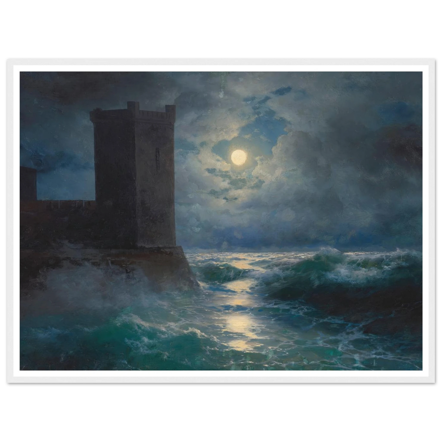 Genoese towers in the Black Sea (1895) Art Print | Ivan Konstantinovich Aivazovsky - Framed Poster - 30x40 cm / 12x16″ - Black frame