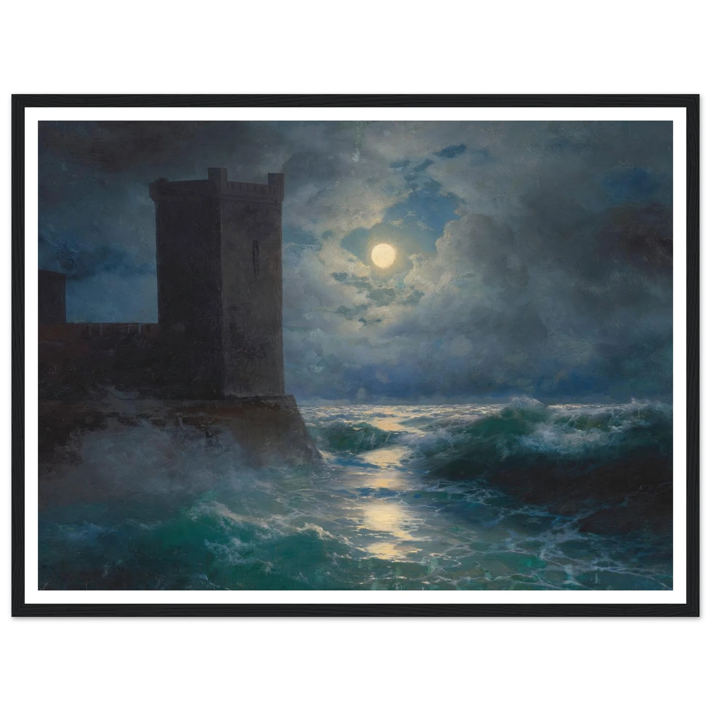 Genoese towers in the Black Sea (1895) Art Print | Ivan Konstantinovich Aivazovsky - Framed Poster - 30x40 cm / 12x16″ - Black frame